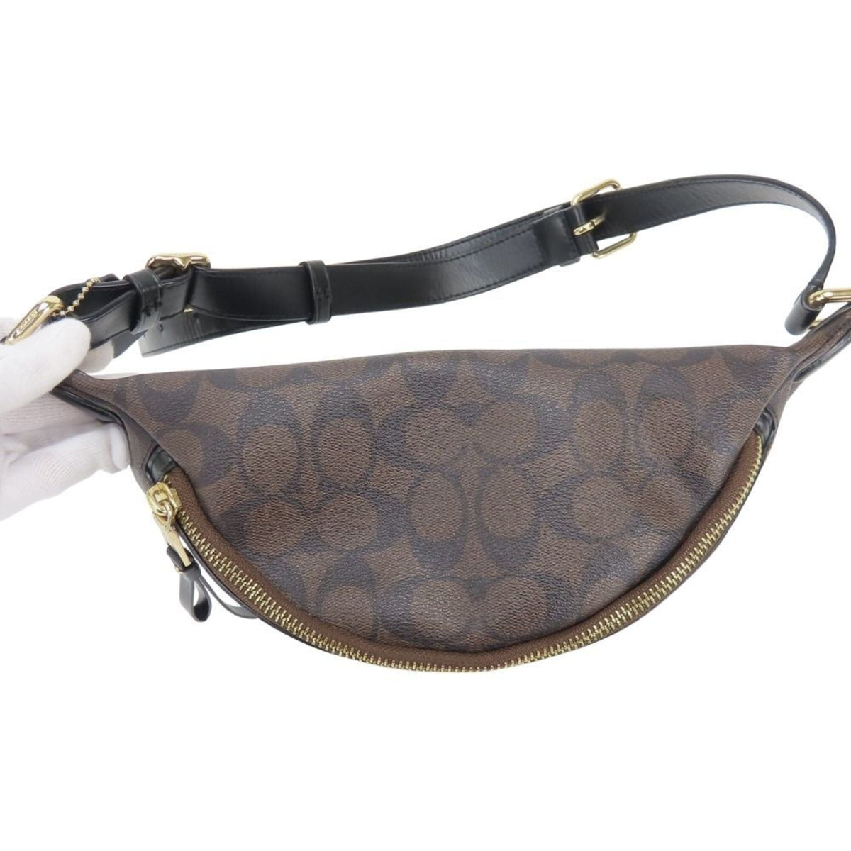 Coach Signature Black Brown Signature Line Sling Bag (Pre-Owned)