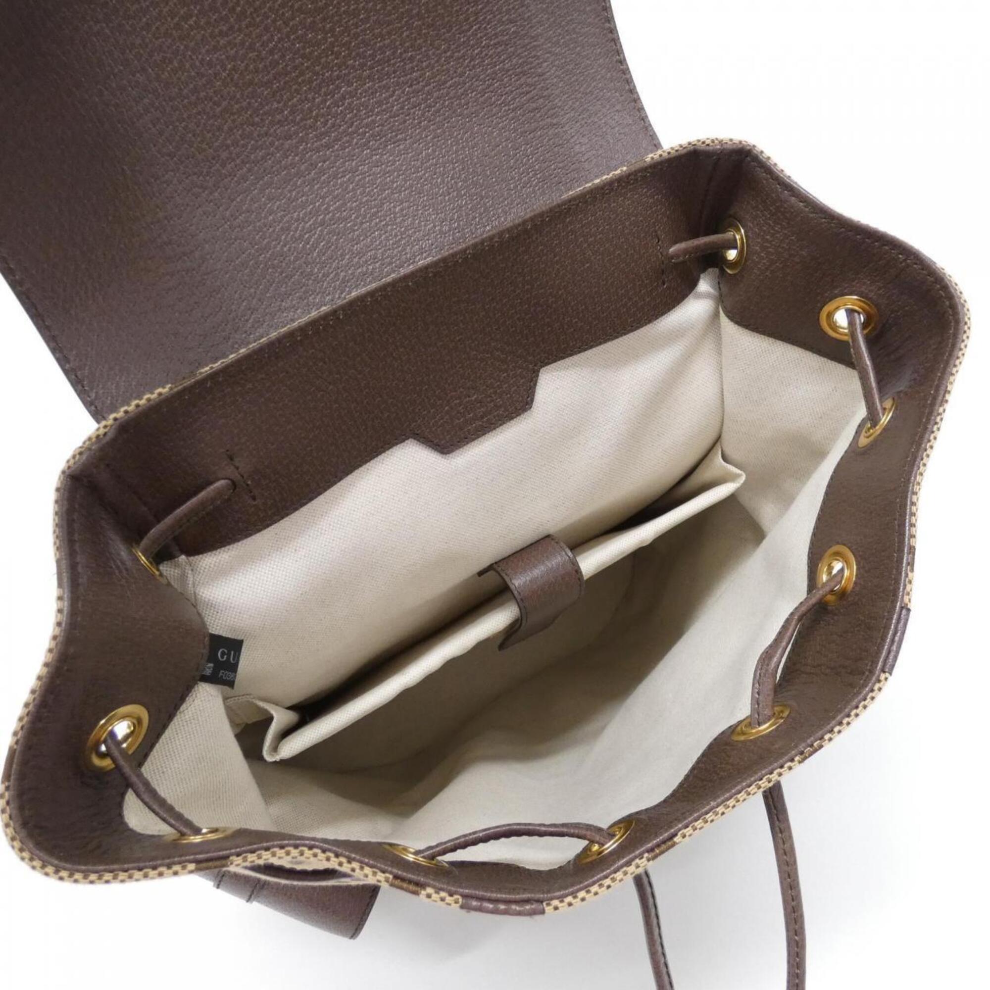 Gucci Brown Camel Gg Canvas Leather Backpack (Pre-Owned)