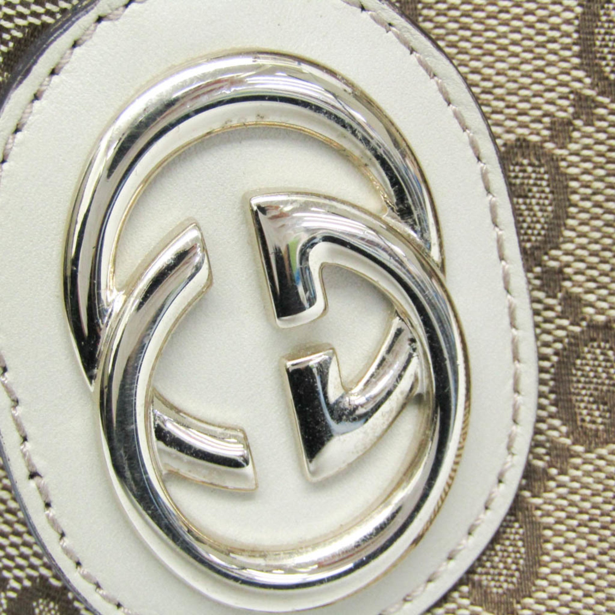 Gucci Beige Brown Cream Leather Canvas Handbag (Pre-Owned)