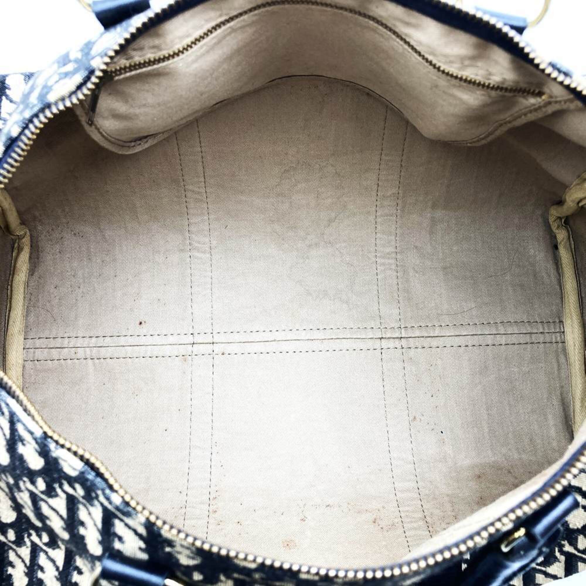 Christian Dior Navy Canvas Leather Boston Bag (Pre-Owned)