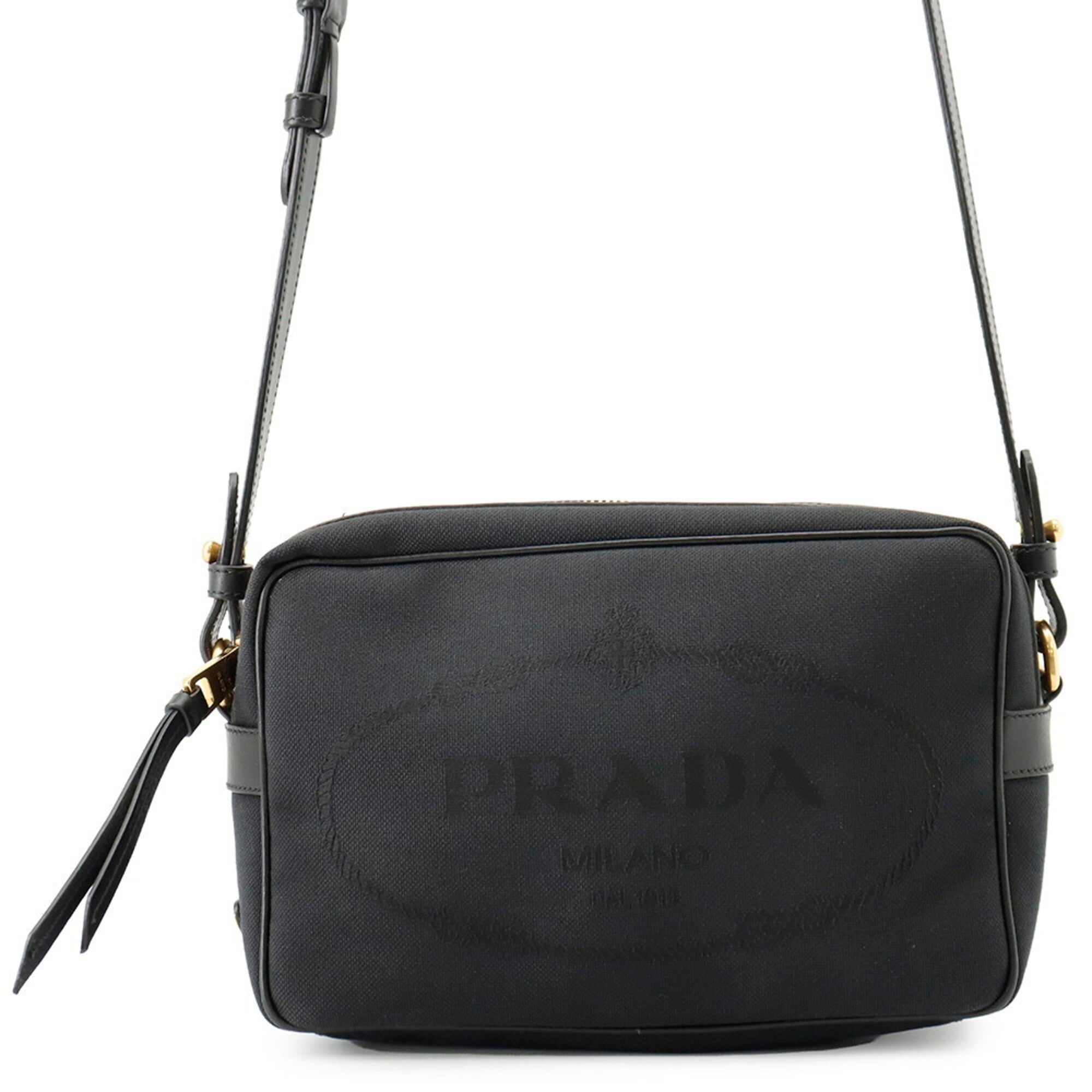 Prada Black Canvas Leather Handbag Shoulder Bag (Pre-Owned)