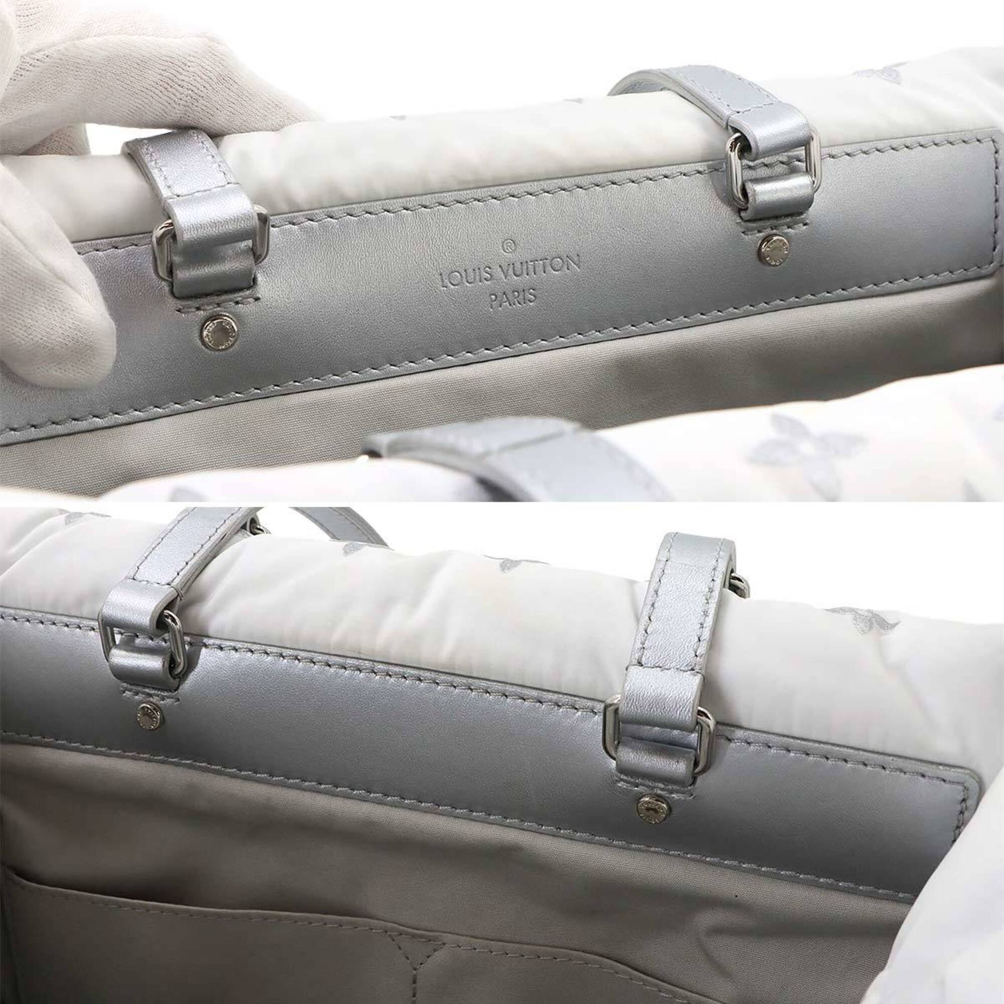 Louis Vuitton Gray Nylon Leather Handbag Tote Bag (Pre-Owned)