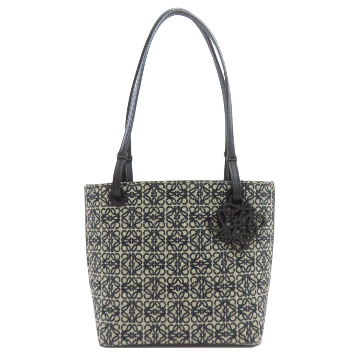 Loewe Beige Black Navy Canvas Leather Tote Bag (Pre-Owned)