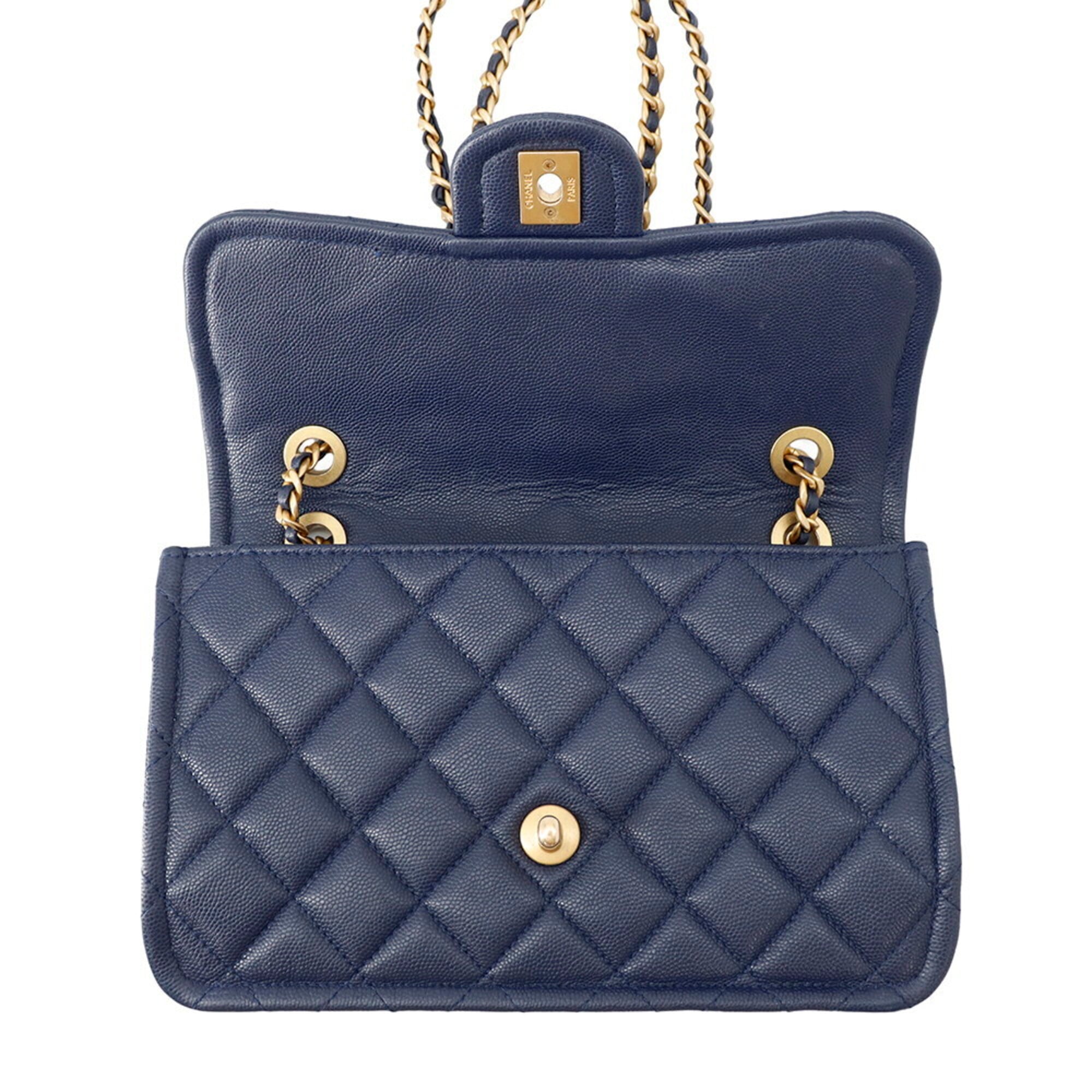 Chanel Navy Grained Calfskin Handbag Shoulder Bag (Pre-Owned)