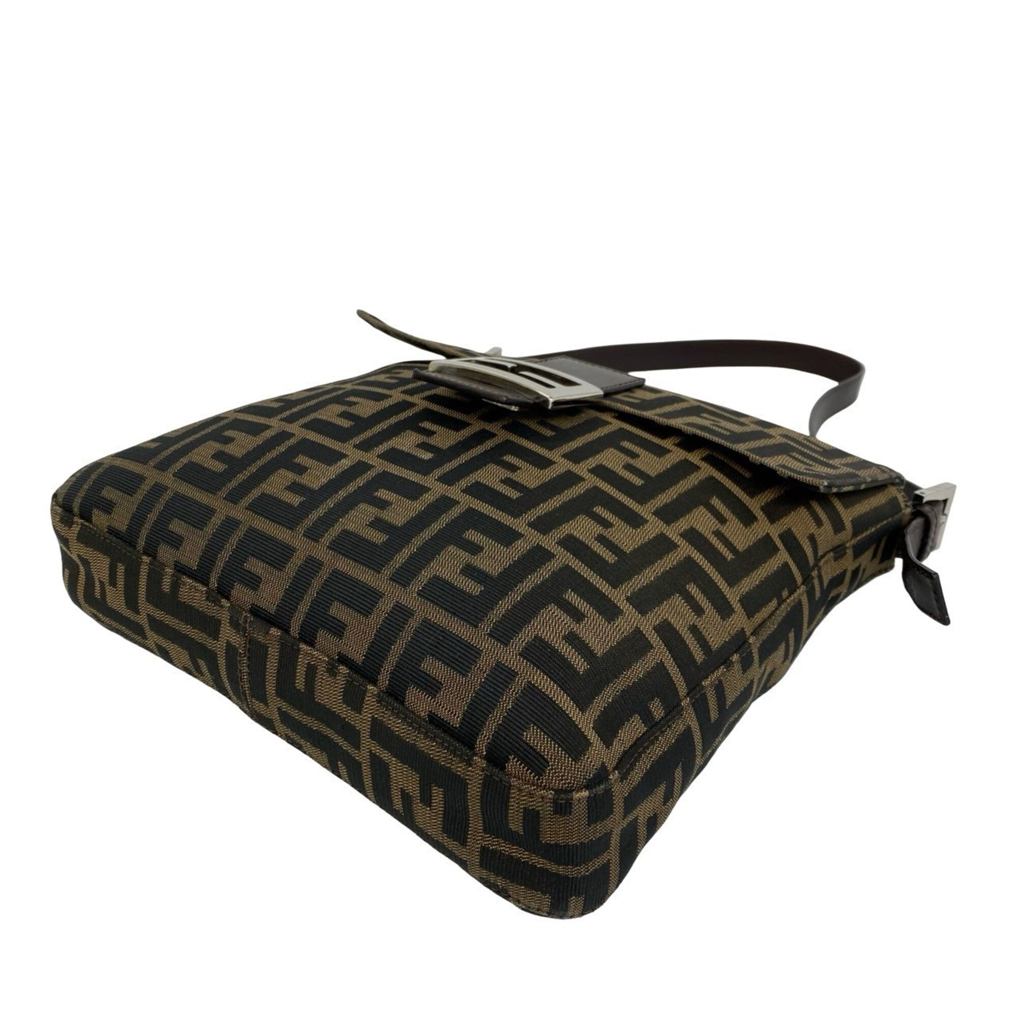 Fendi Black Brown Canvas Leather Shoulder Bag (Pre-Owned)
