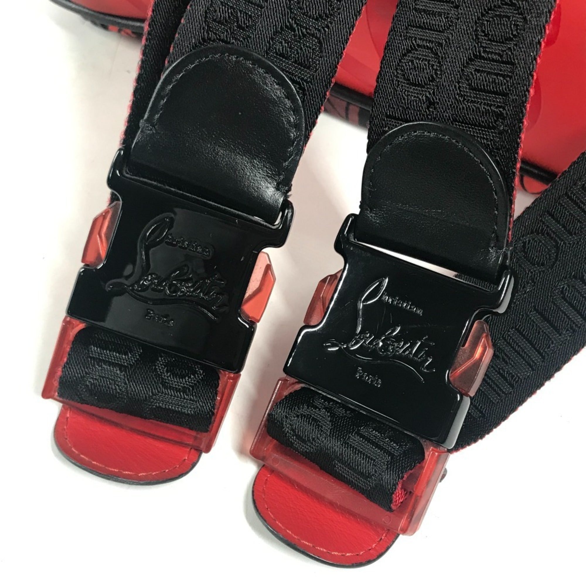 Christian Louboutin Black Red Color Nylon Leather Backpack (Pre-Owned)