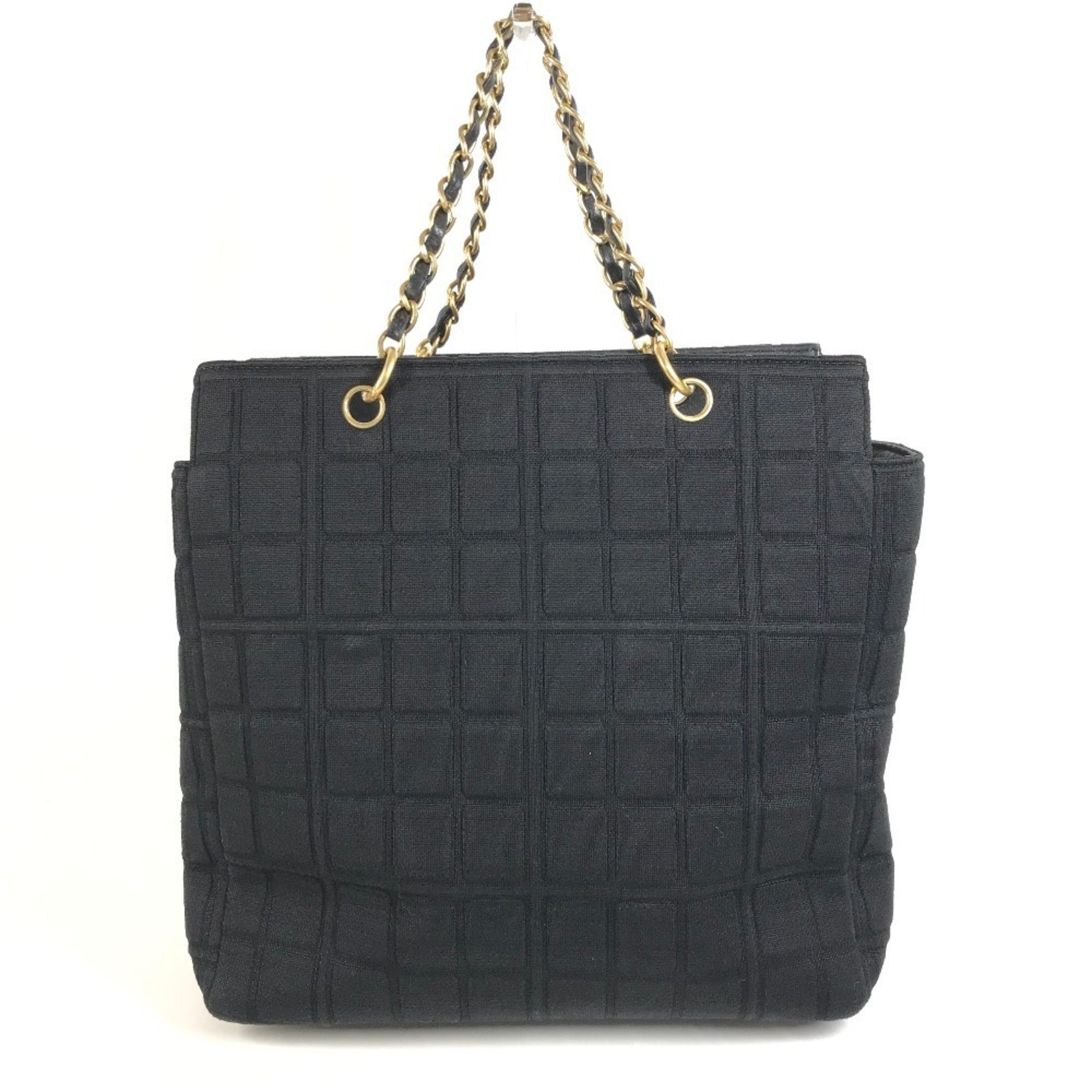 Chanel Chocolate Bar Black Cotton Leather Shoulder Bag Tote Bag (Pre-Owned)