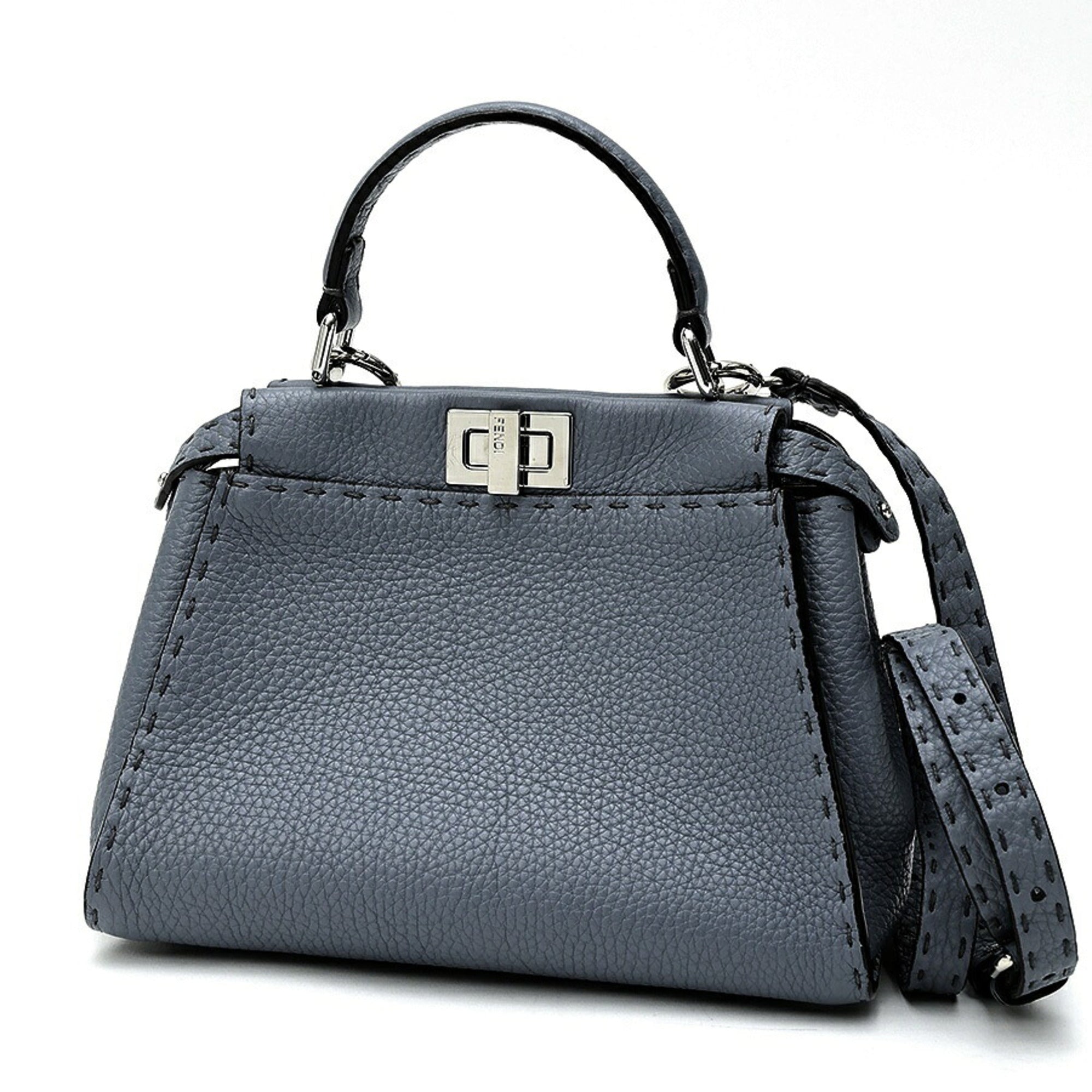 Fendi Blue Gray Leather Shoulder Bag (Pre-Owned)