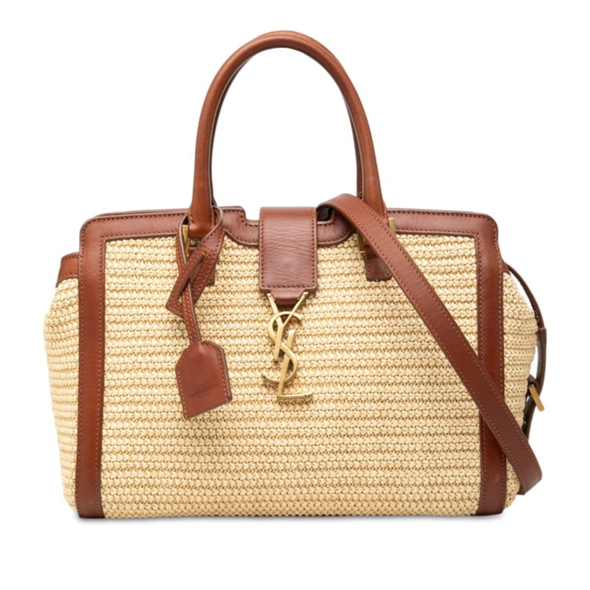 Saint Laurent Beige Brown Straw Leather Handbag Shoulder Bag (Pre-Owned)