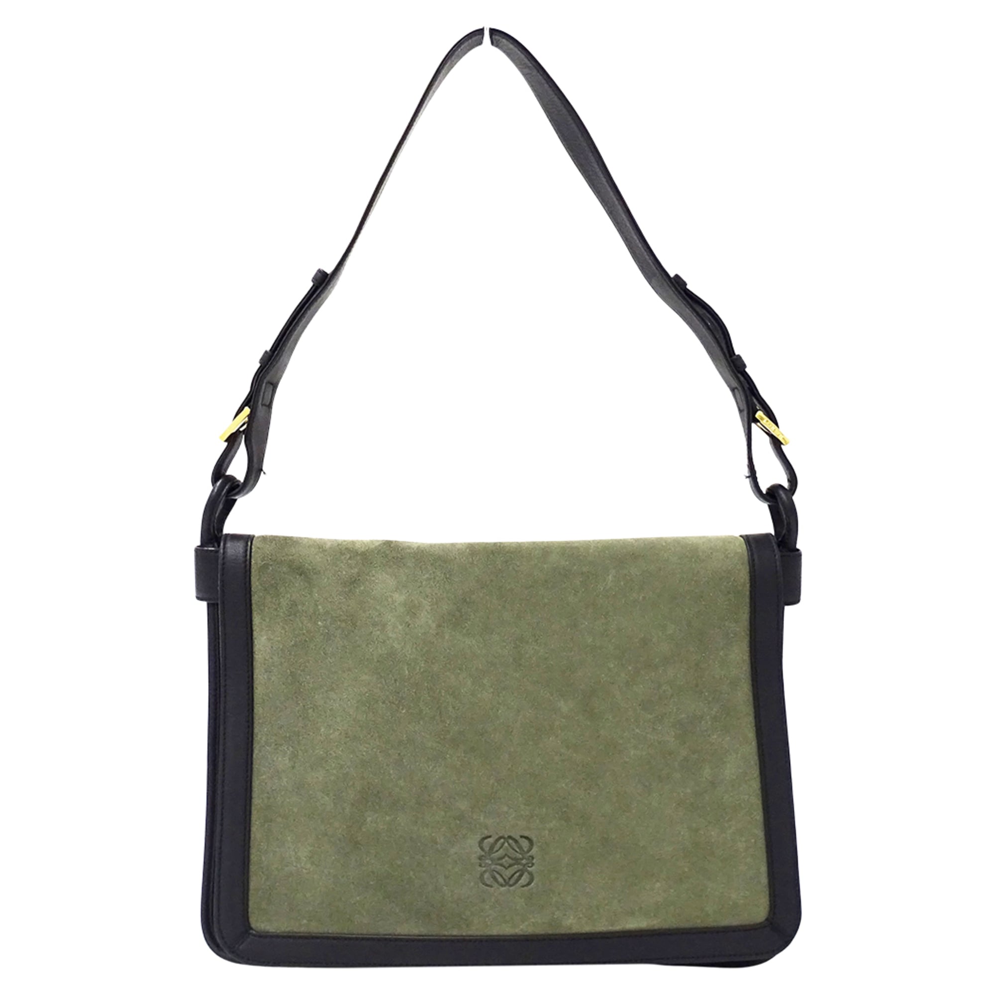 Loewe Black Green Suede Handbag Shoulder Bag (Pre-Owned)