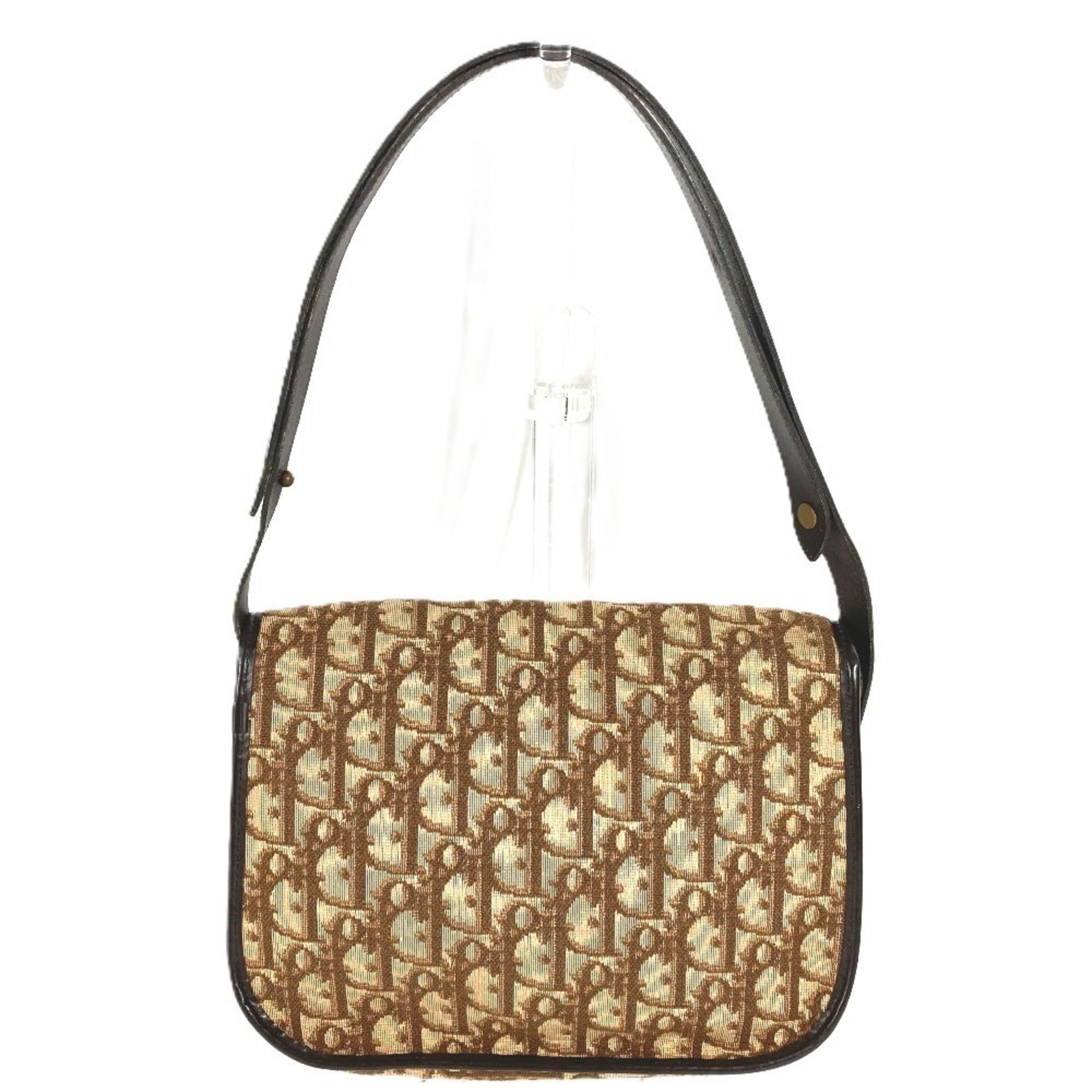 Christian Dior Trotter Beige Leather Canvas Handbag Shoulder Bag (Pre-Owned)