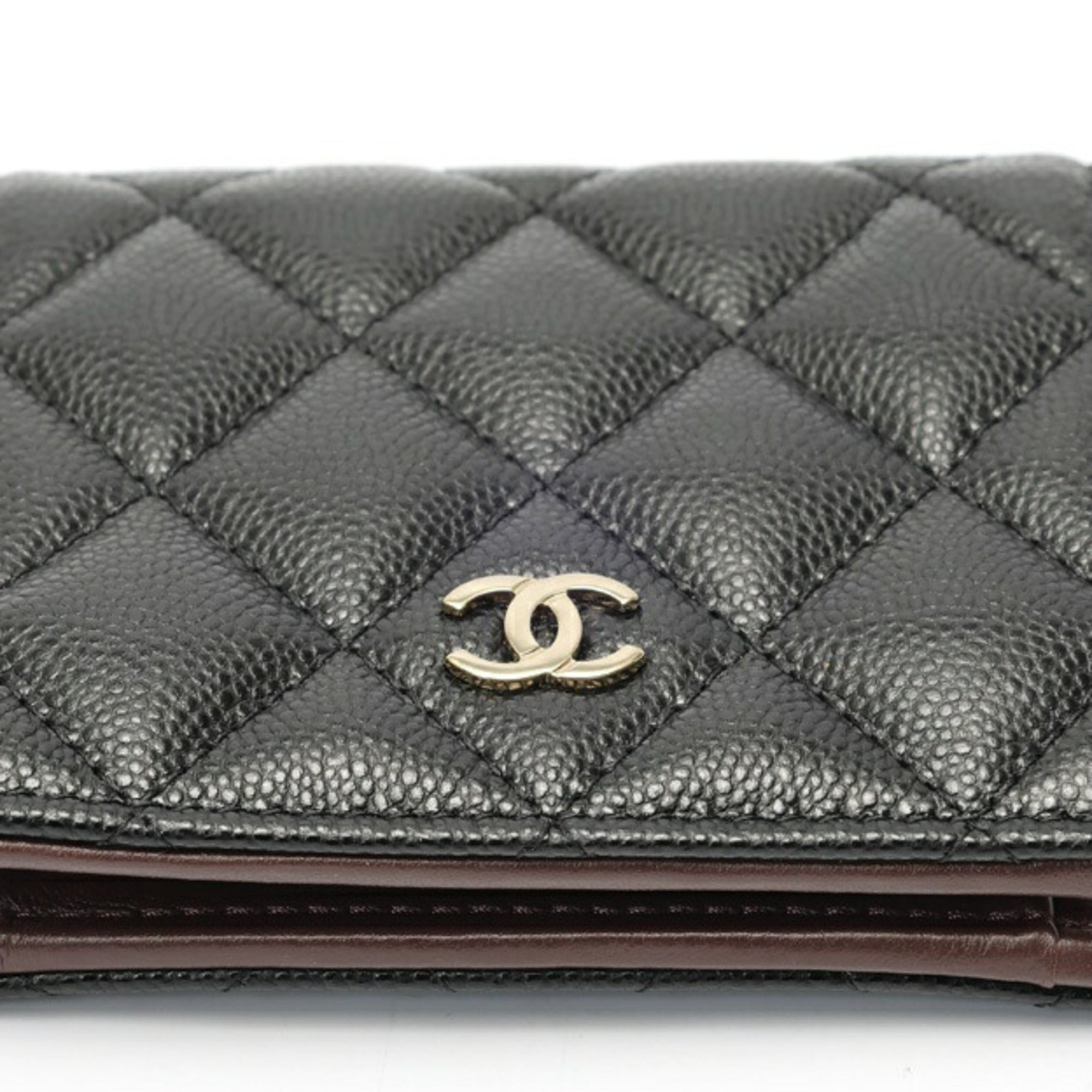 Chanel Matelasse Black Grained Calfskin Wallet (Bi-Fold) (Pre-Owned)