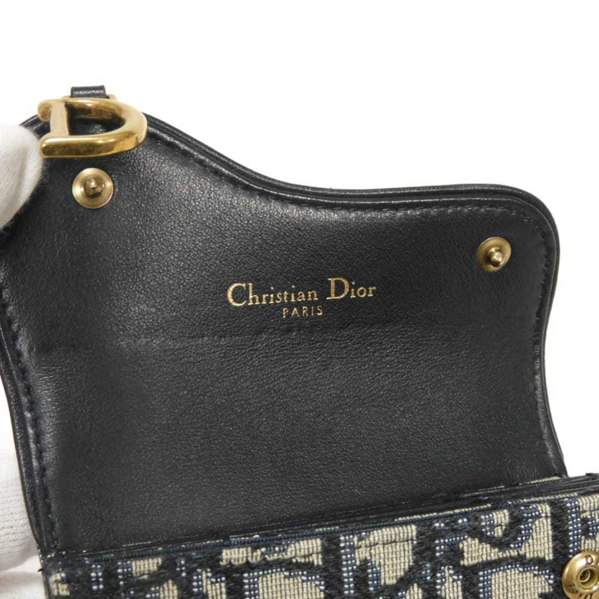 Christian Dior Beige Black Navy Canvas Leather Coin Purse/Coin Case (Pre-Owned)
