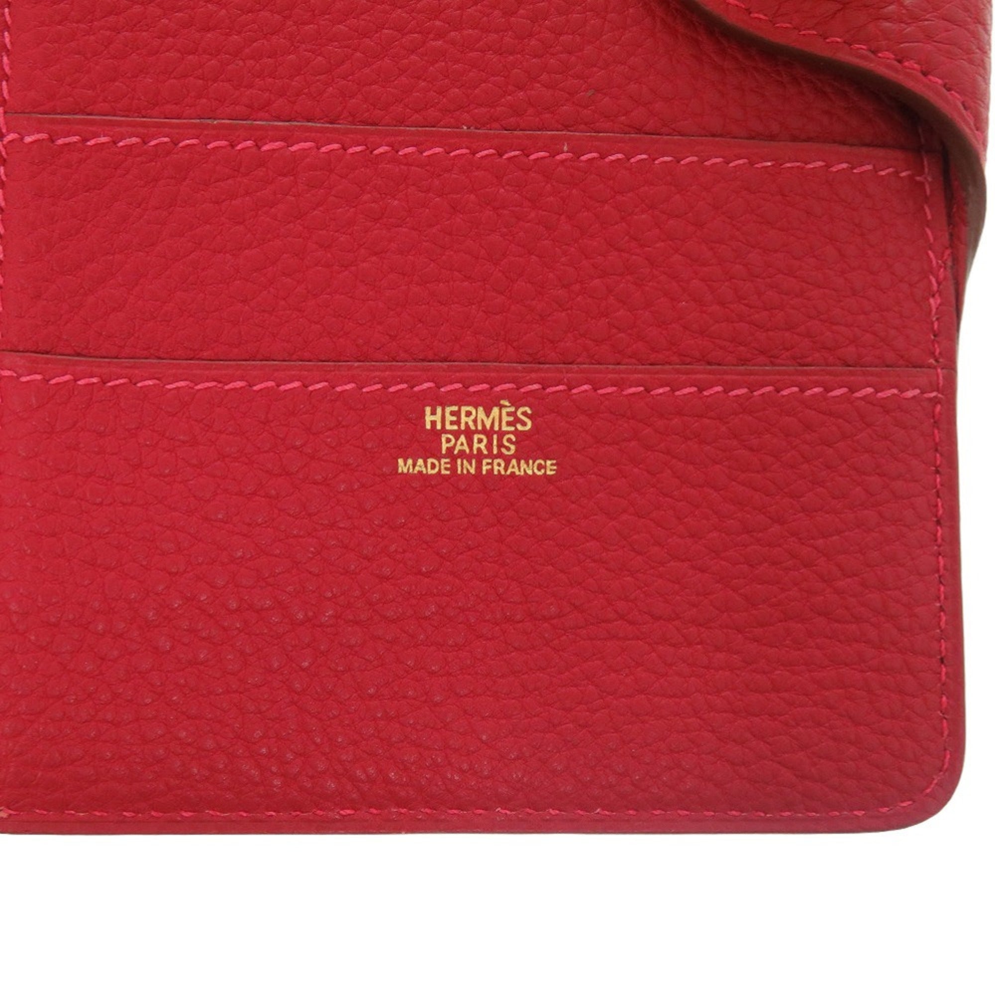 Hermes Red Color Togo Leather Long Wallet (Bi-Fold) (Pre-Owned)