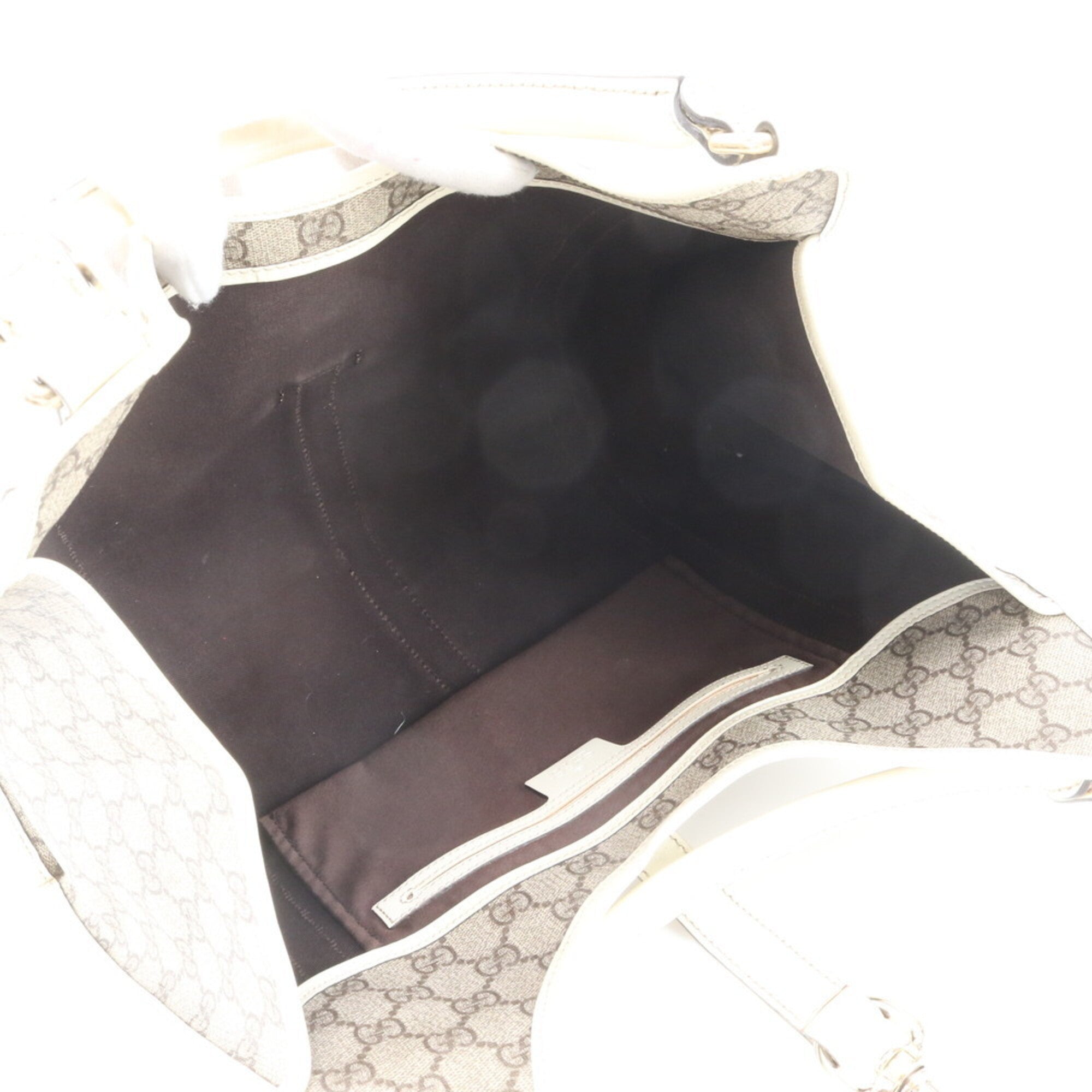 Gucci Brown Ivory Leather Coated Canvas Handbag Shoulder Bag Tote Bag (Pre-Owned)