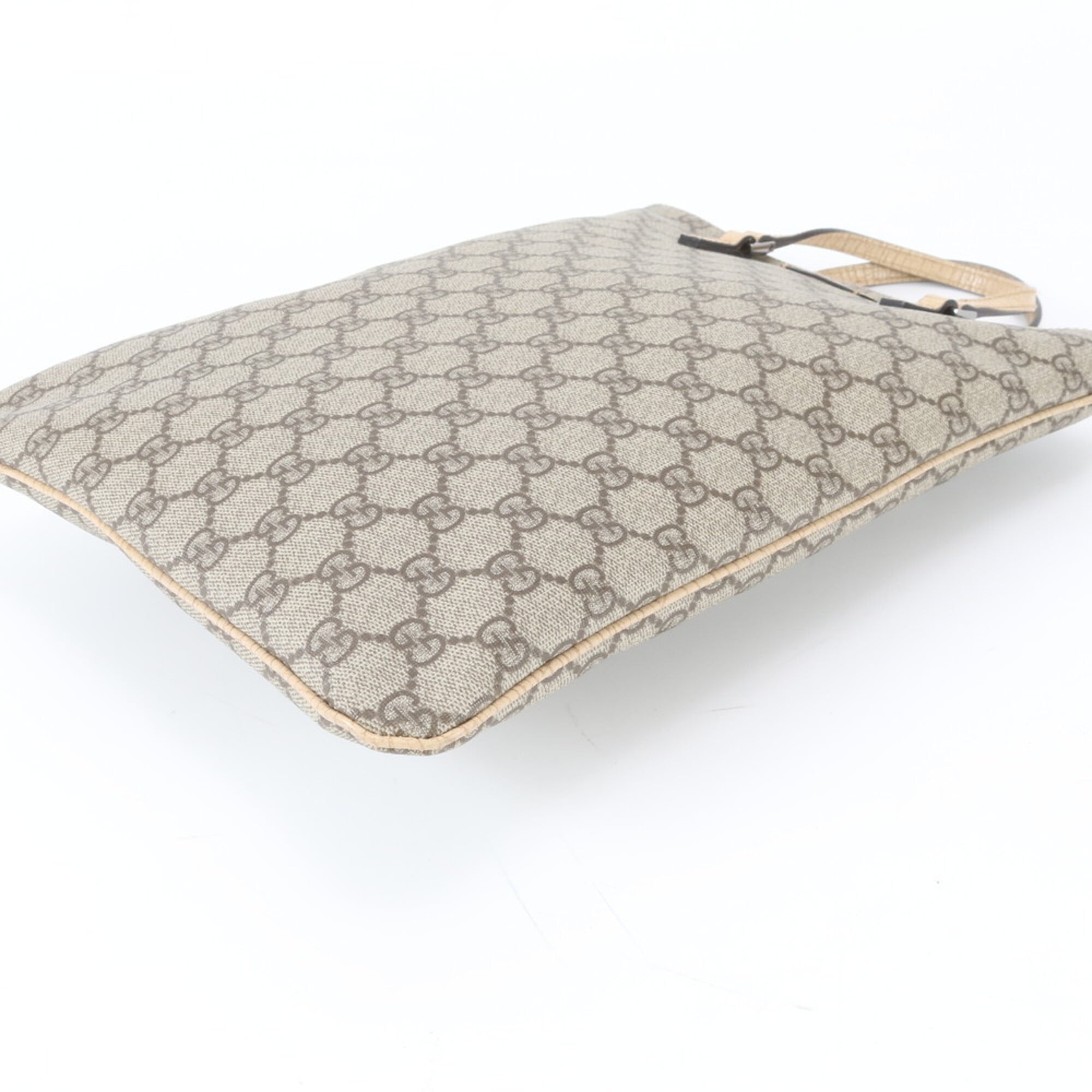 Gucci Beige Leather Coated Canvas Handbag Shoulder Bag Tote Bag (Pre-Owned)