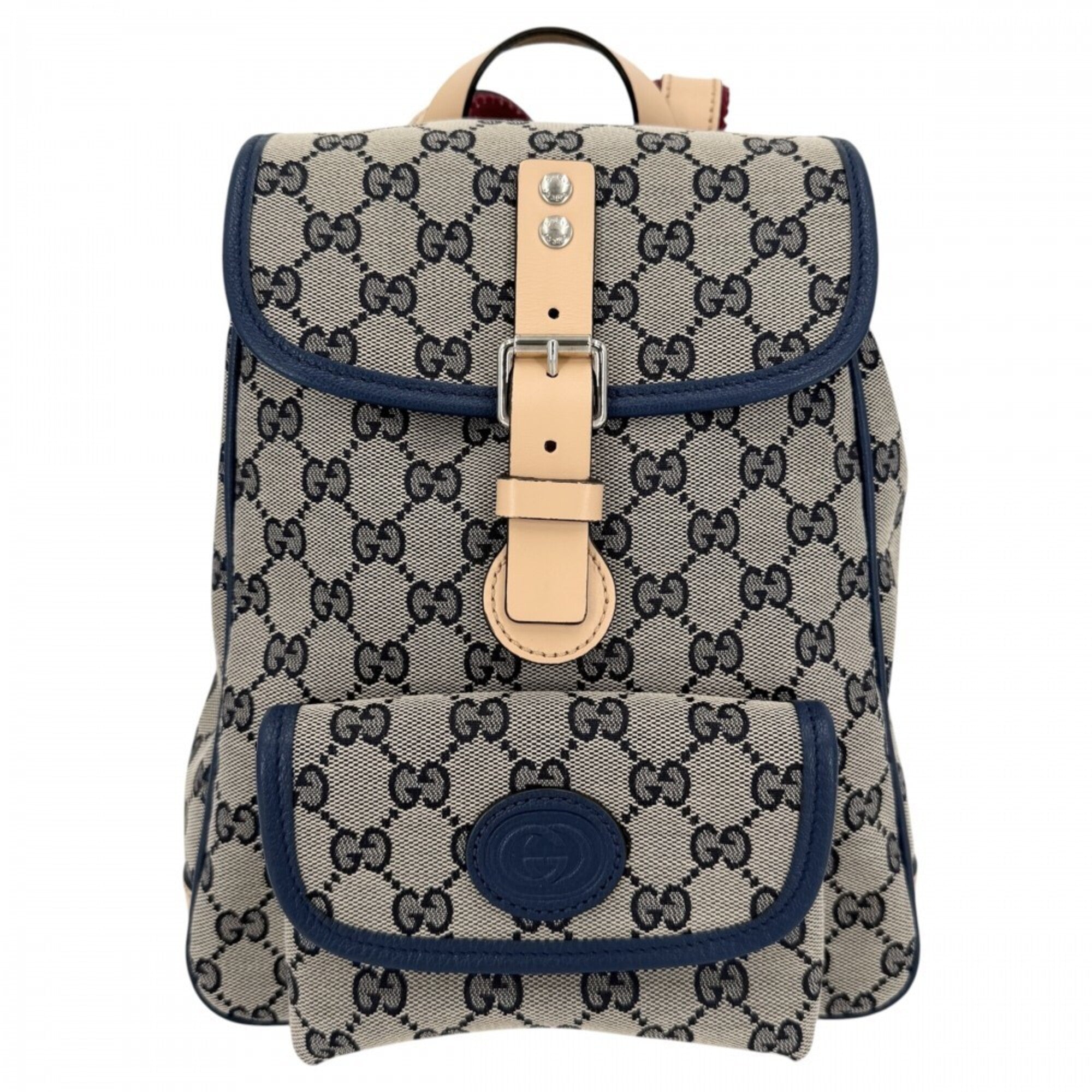 Gucci Brown Navy Gg Canvas Leather Backpack (Pre-Owned)