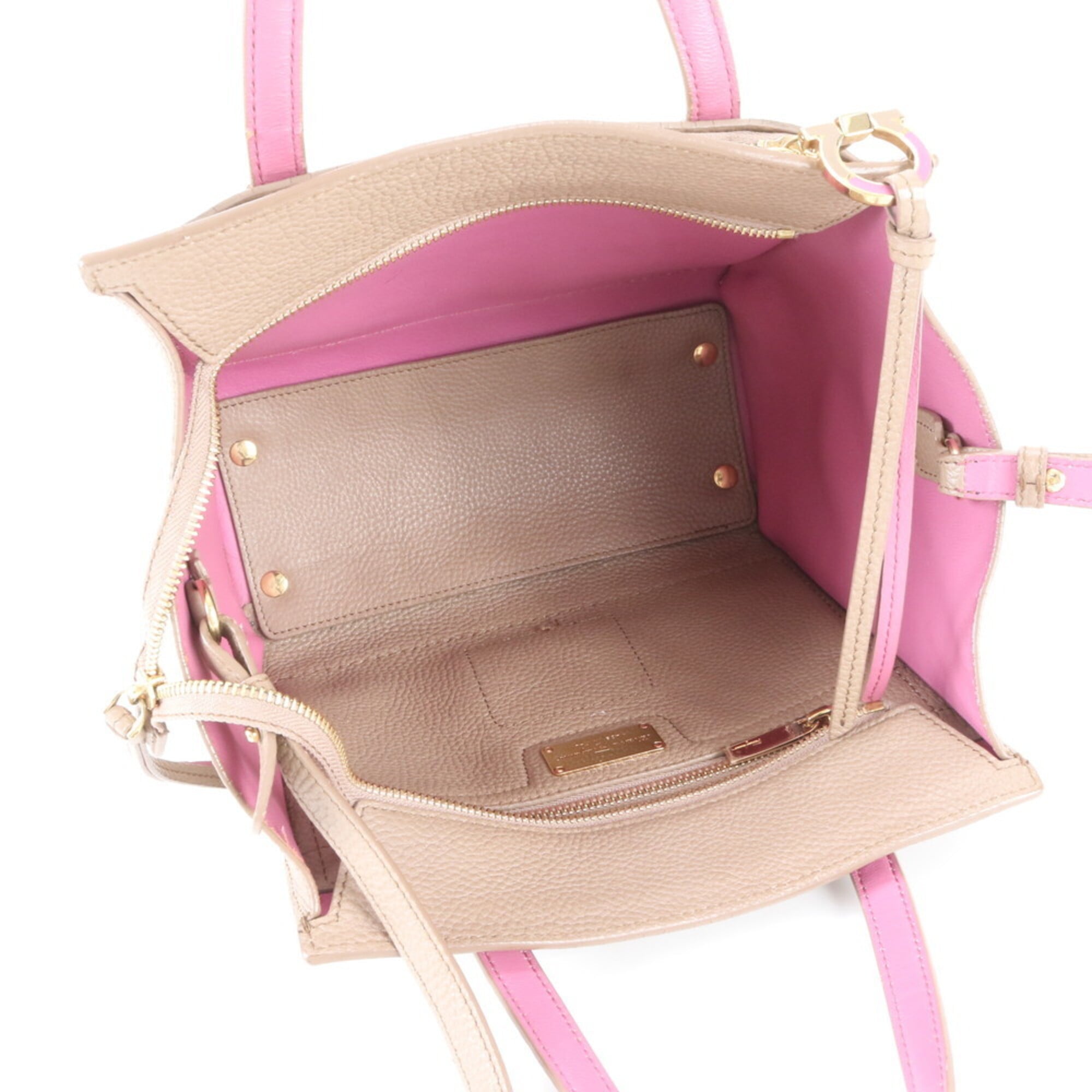 Salvatore Ferragamo Gancini Beige Leather Shoulder Bag Tote Bag (Pre-Owned)