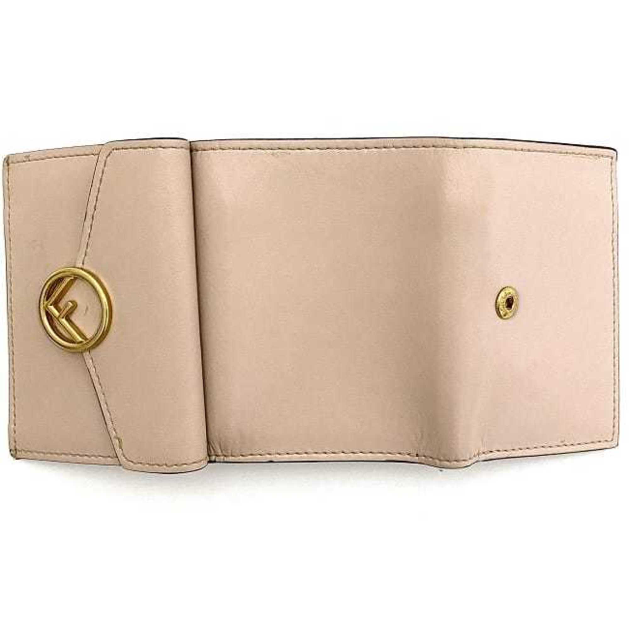 Fendi Beige Gold Pink Beige Leather Wallet (Tri-Fold) (Pre-Owned)