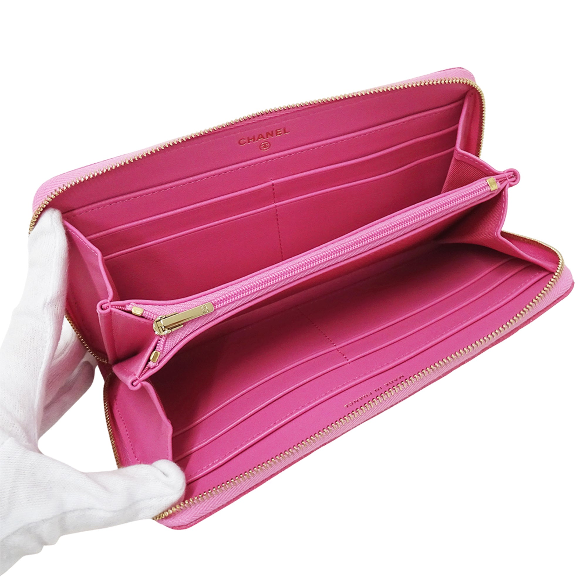 Chanel Pink Grained Calfskin Long Wallet (Bi-Fold) (Pre-Owned)