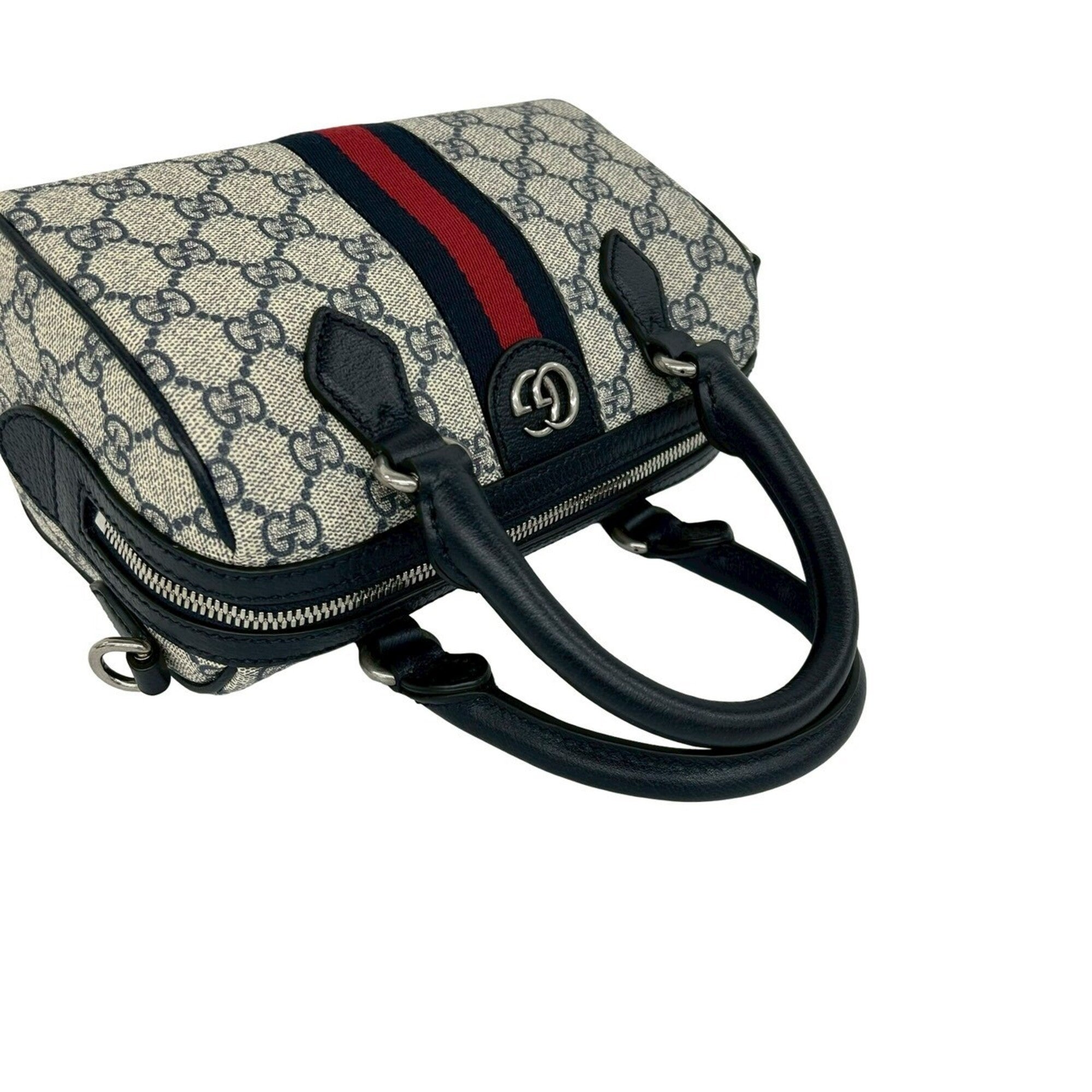 Gucci Navy Red Color Pvc Leather Handbag Shoulder Bag (Pre-Owned)