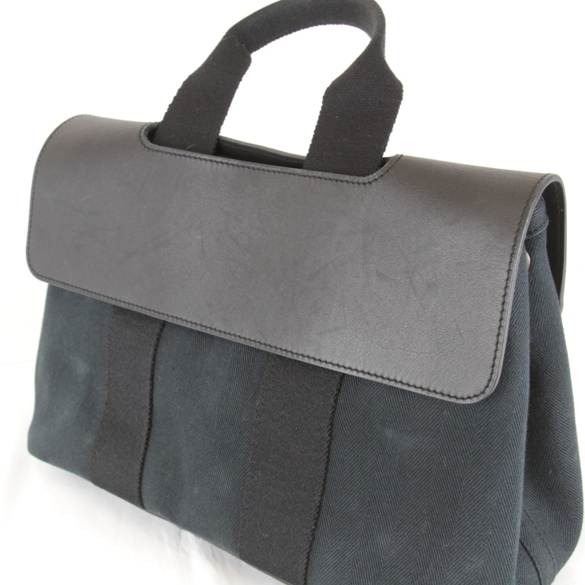Hermes Black White Toile Chevron Handbag Pouch (Pre-Owned)