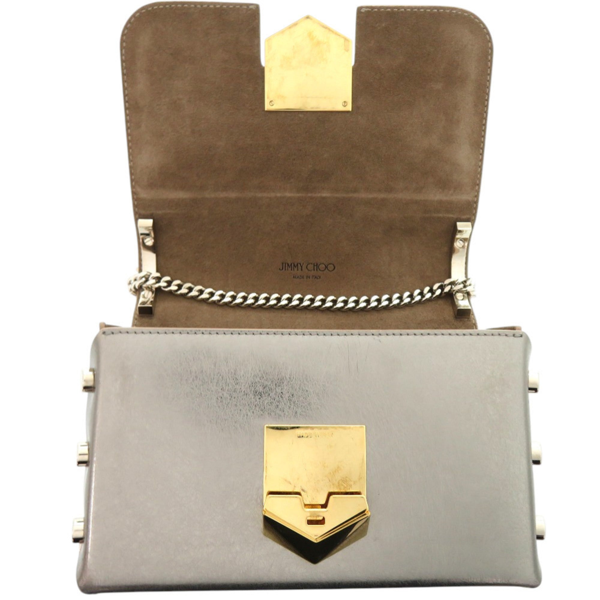 Jimmy Choo Gold Silver Metal Leather Shoulder Bag (Pre-Owned)