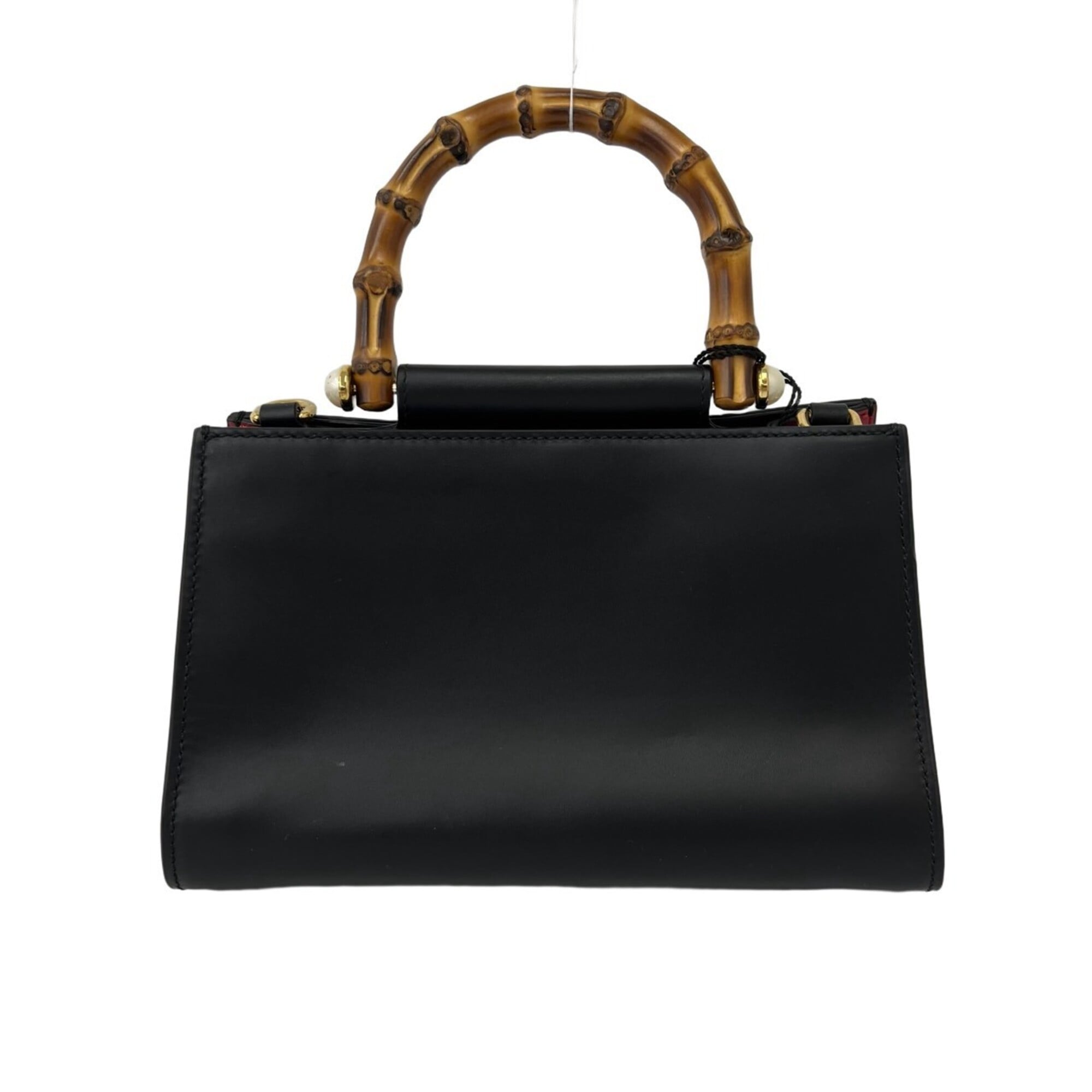 Gucci Black Red Color Leather Bamboo Handbag Shoulder Bag (Pre-Owned)