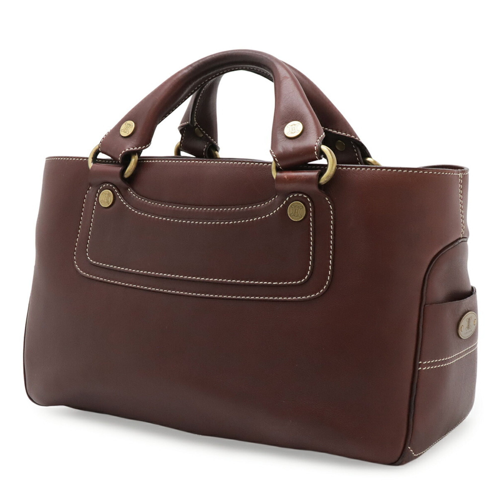 Celine Bordeaux Leather Handbag Tote Bag (Pre-Owned)