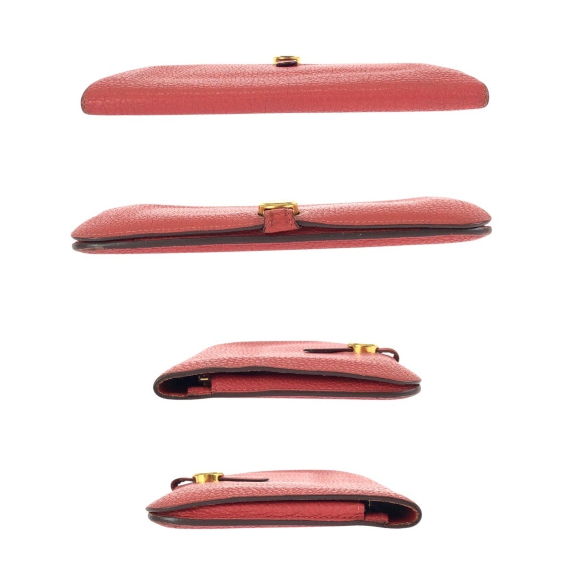 Hermes Red Color Togo Leather Long Wallet (Bi-Fold) (Pre-Owned)