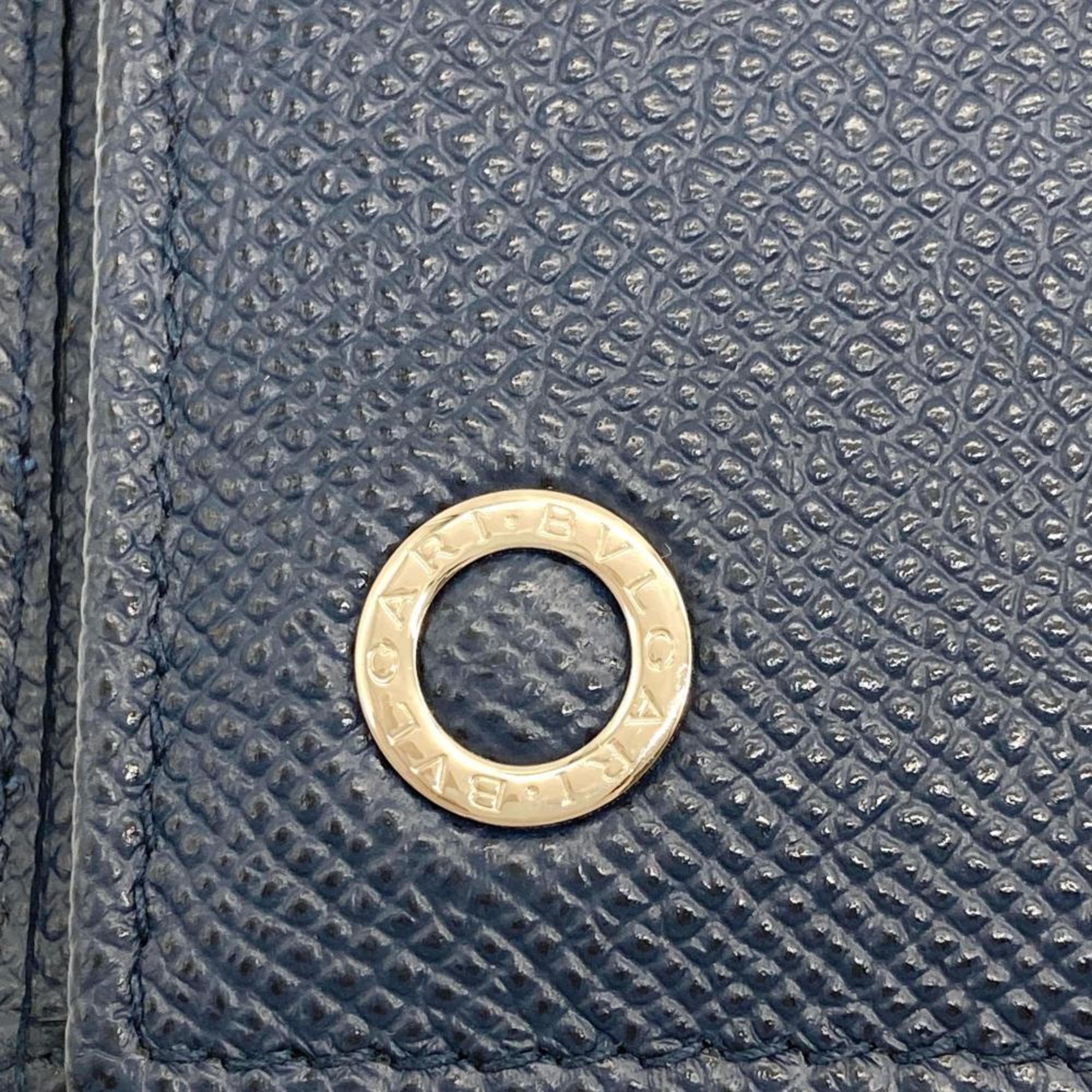 Bvlgari Navy Leather Coin Purse/Coin Case (Pre-Owned)