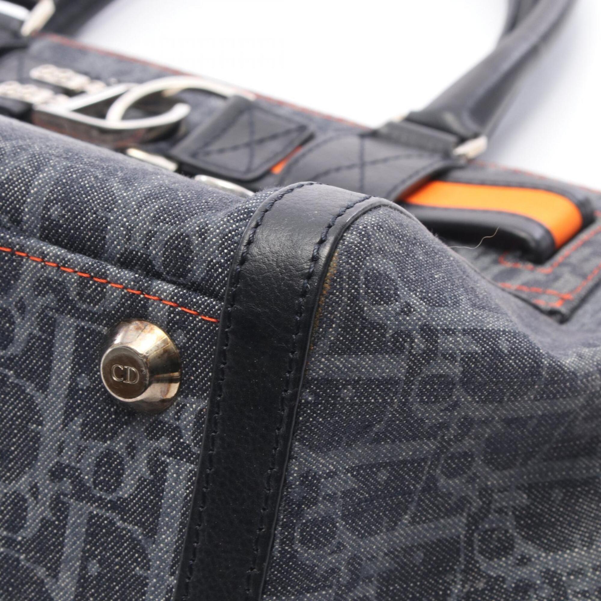 Christian Dior Black Navy Orange Denim Leather Handbag (Pre-Owned)