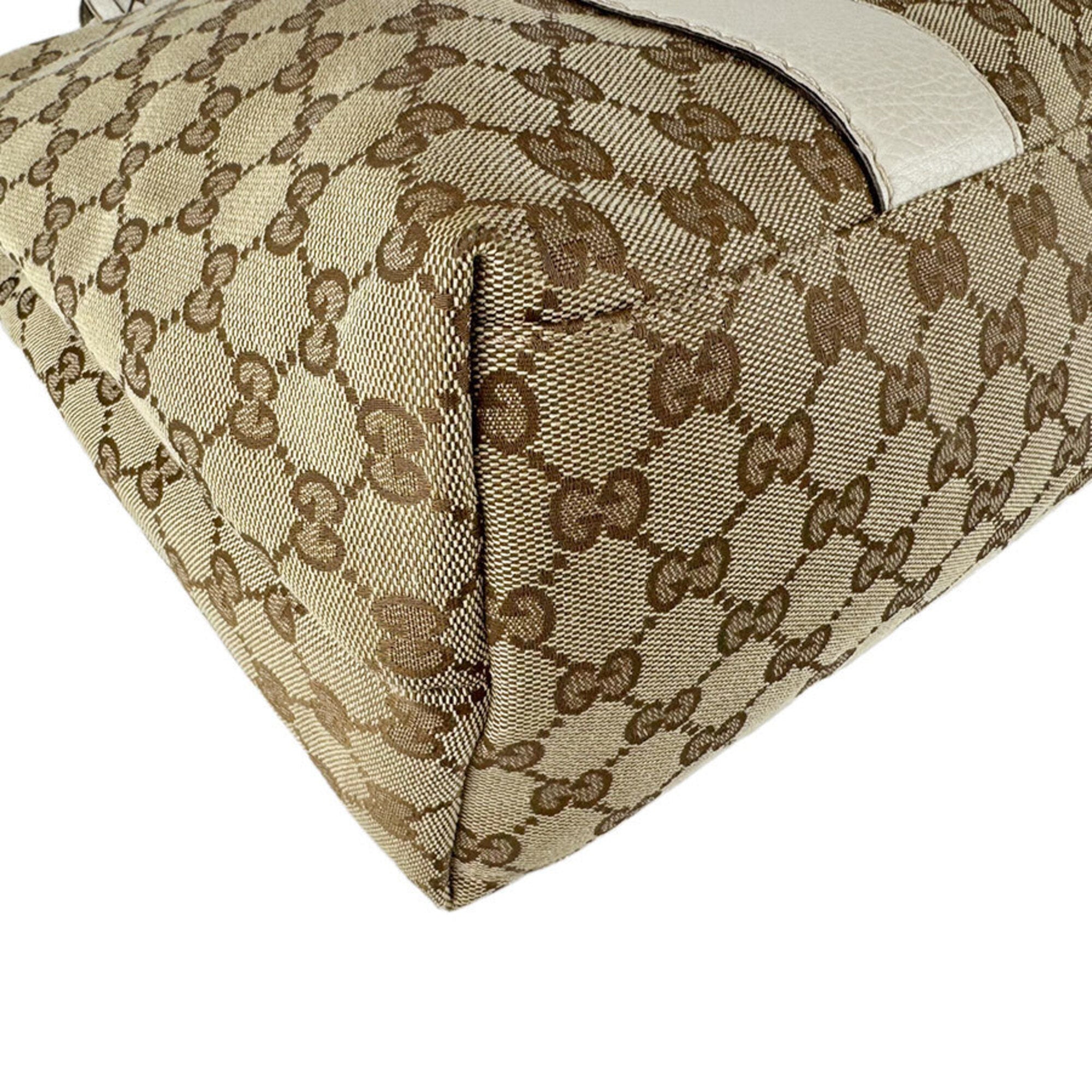 Gucci Beige Brown Ivory Gg Canvas Leather Tote Bag (Pre-Owned)