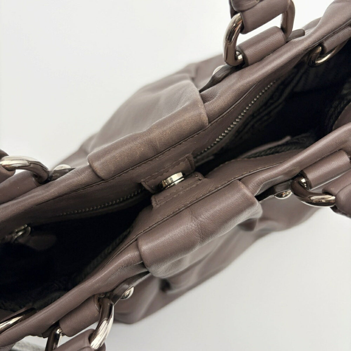 Prada Dark Gray Grayish Leather Tote Bag (Pre-Owned)
