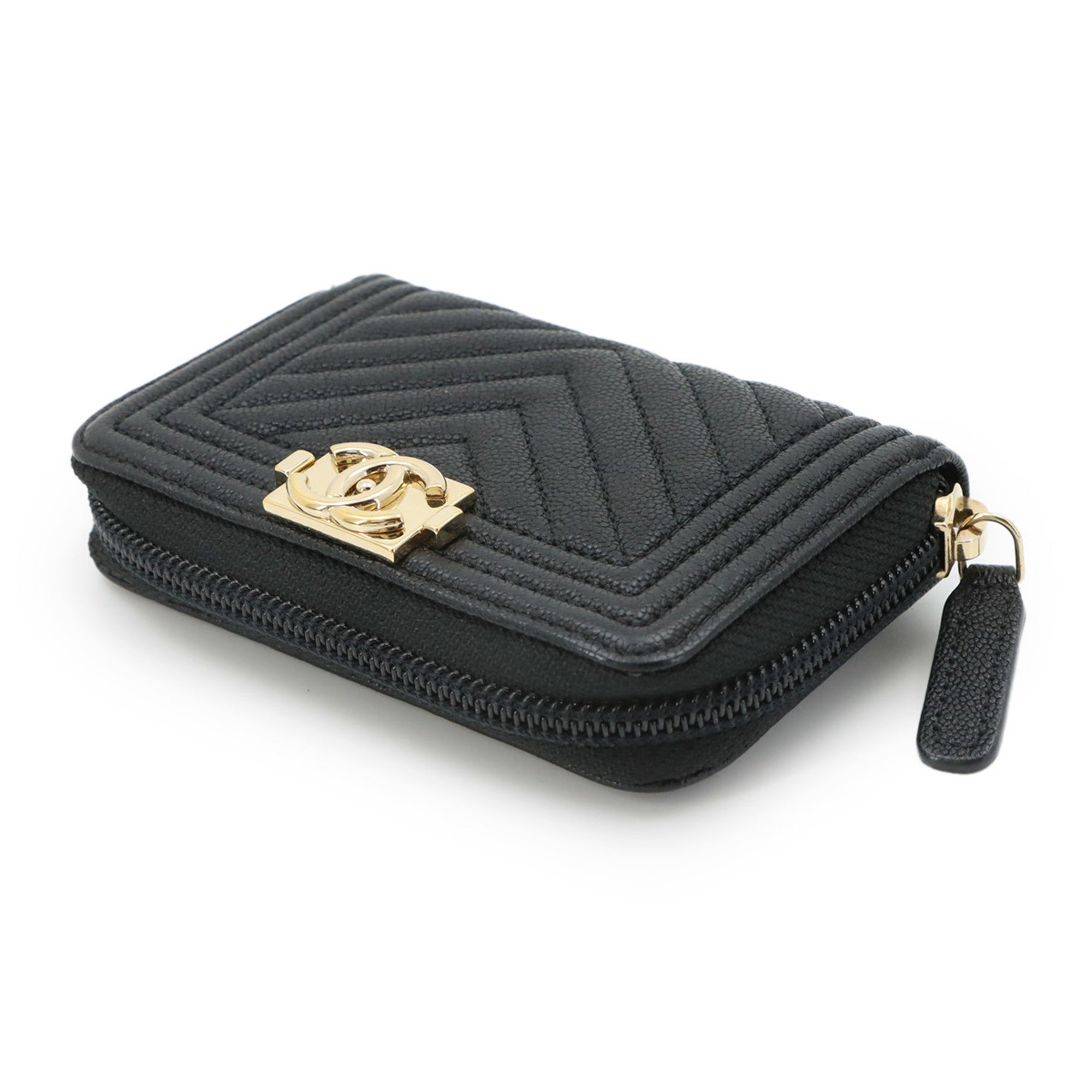 Chanel Black Grained Calfskin Coin Purse/Coin Case (Pre-Owned)