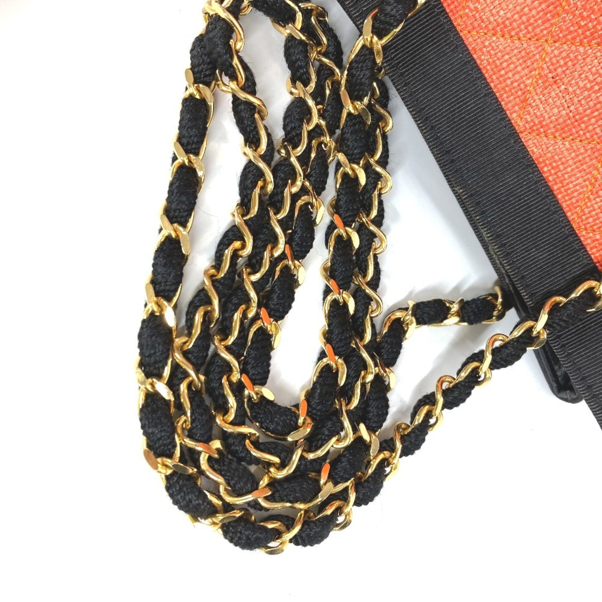 Chanel Matelasse Black Orange Straw Leather Shoulder Bag Tote Bag (Pre-Owned)