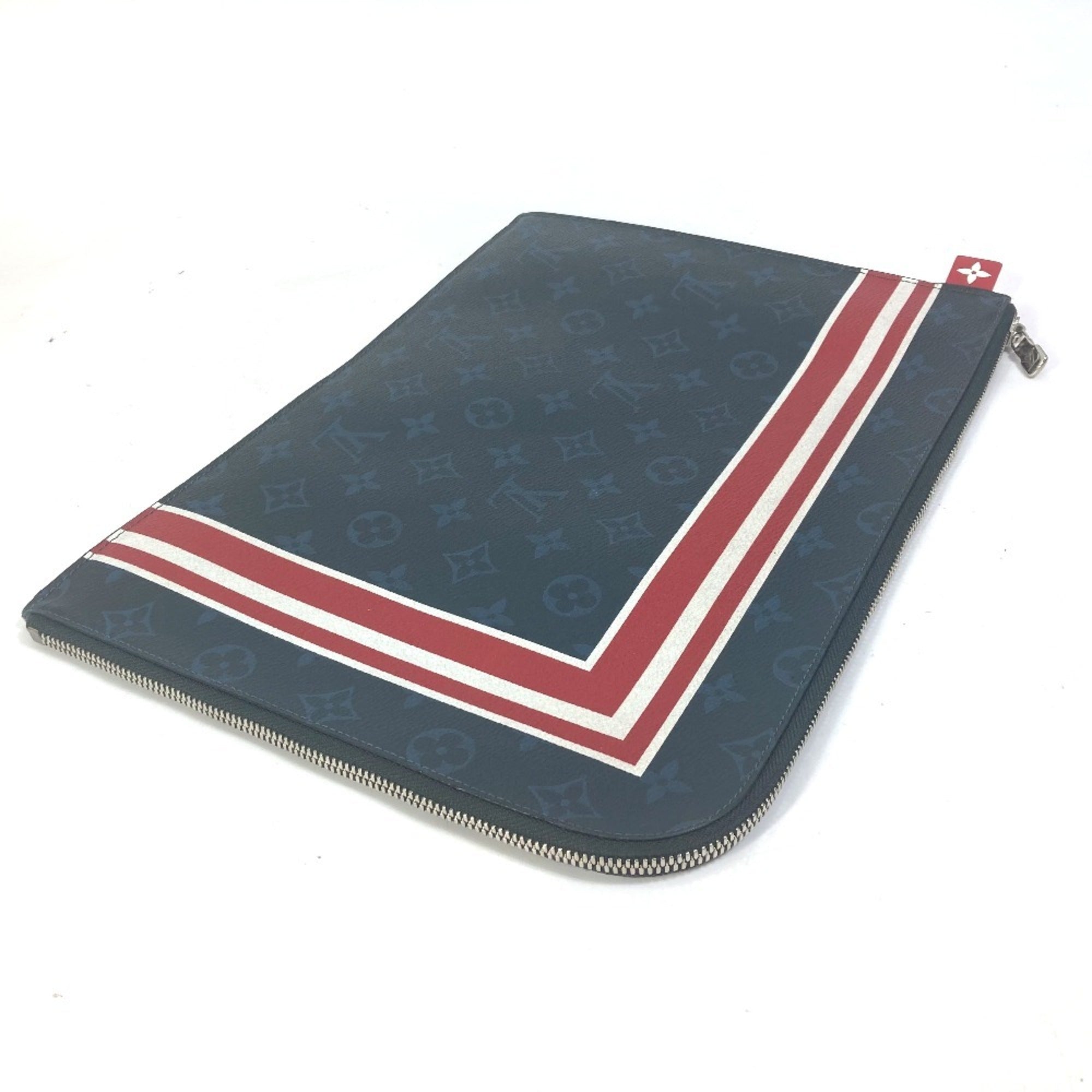 Louis Vuitton Monogram Cobalt Navy Red Color White Clutch Bag (Pre-Owned)