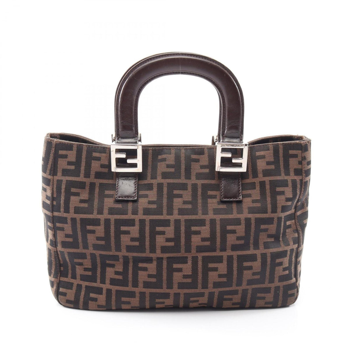 Fendi Beige Black Brown Canvas Leather Handbag (Pre-Owned)