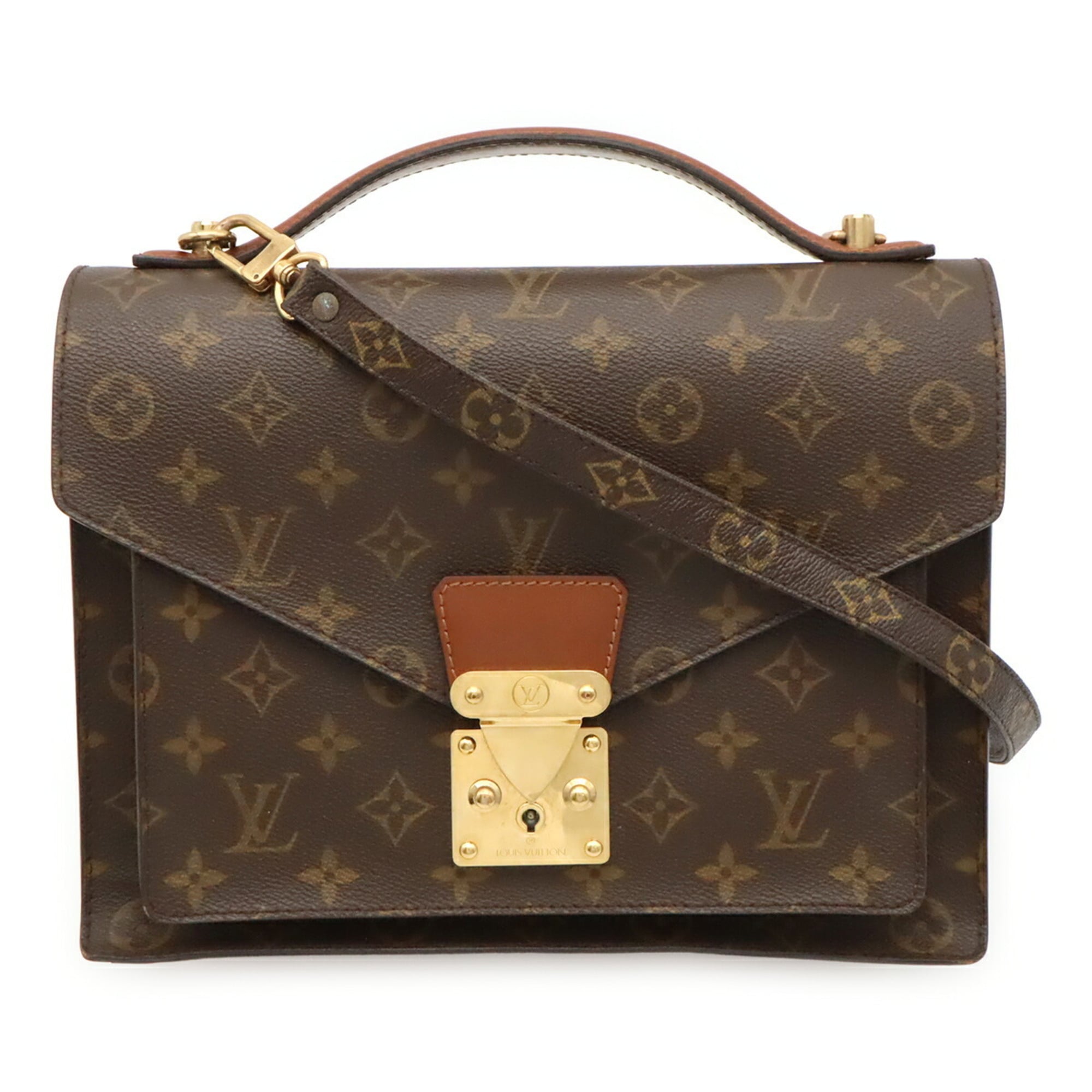 Louis Vuitton Brown Monogram Canvas Clutch Bag Handbag Shoulder Bag (Pre-Owned)