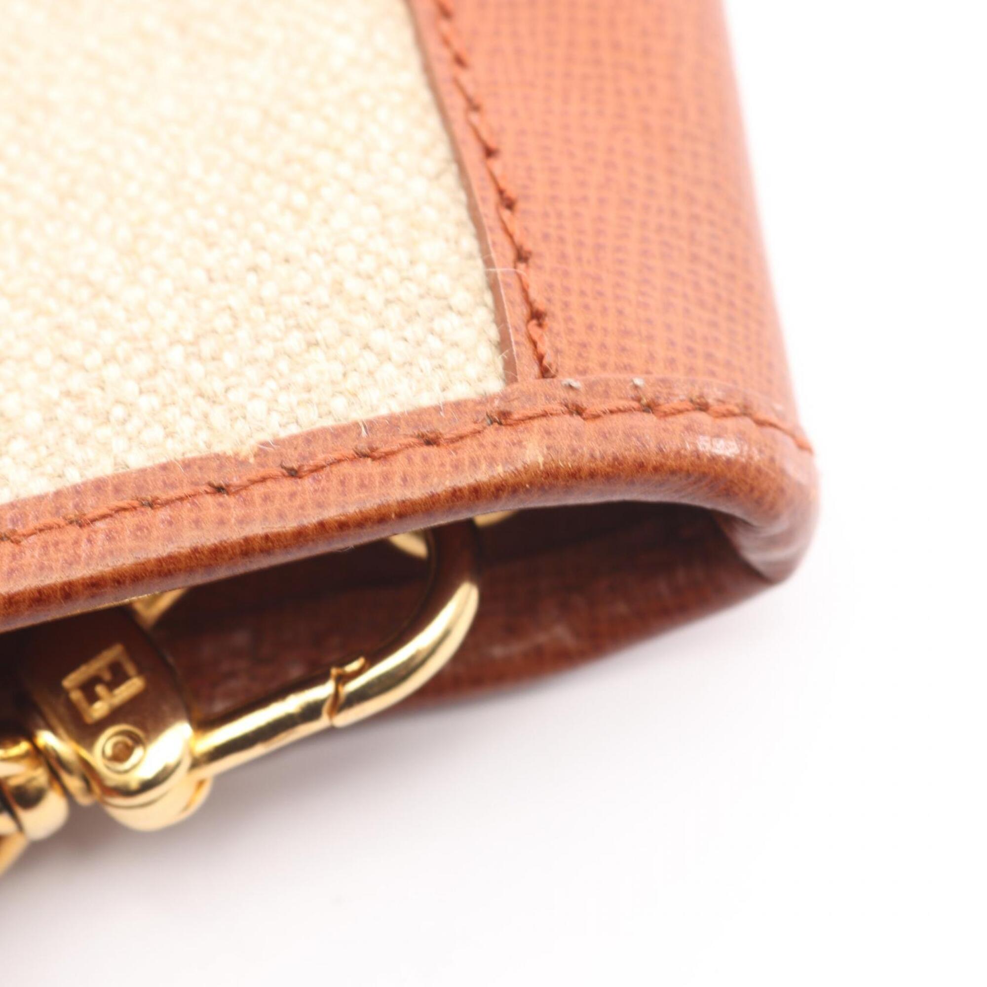 Fendi Beige Brown Canvas Leather Handbag Shoulder Bag (Pre-Owned)