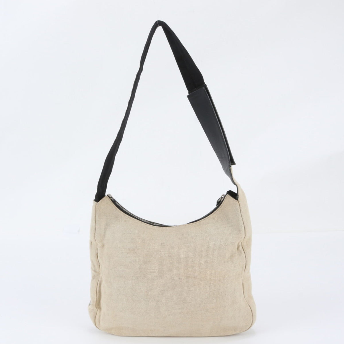 Prada Beige Leather Canvas Handbag Shoulder Bag Tote Bag (Pre-Owned)