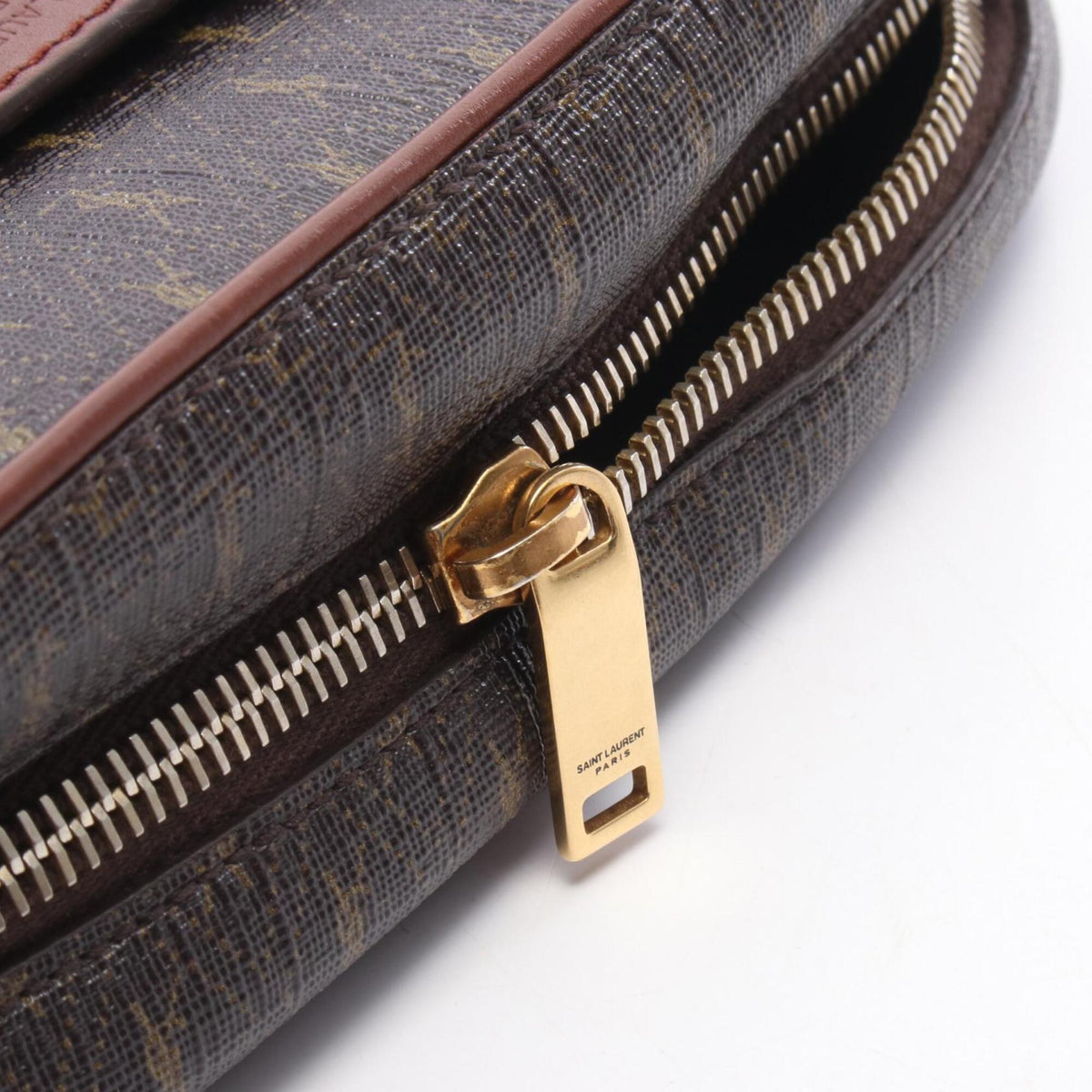 Yves Saint Laurent Brown Leather Pvc Coated Canvas Handbag Shoulder Bag (Pre-Owned)