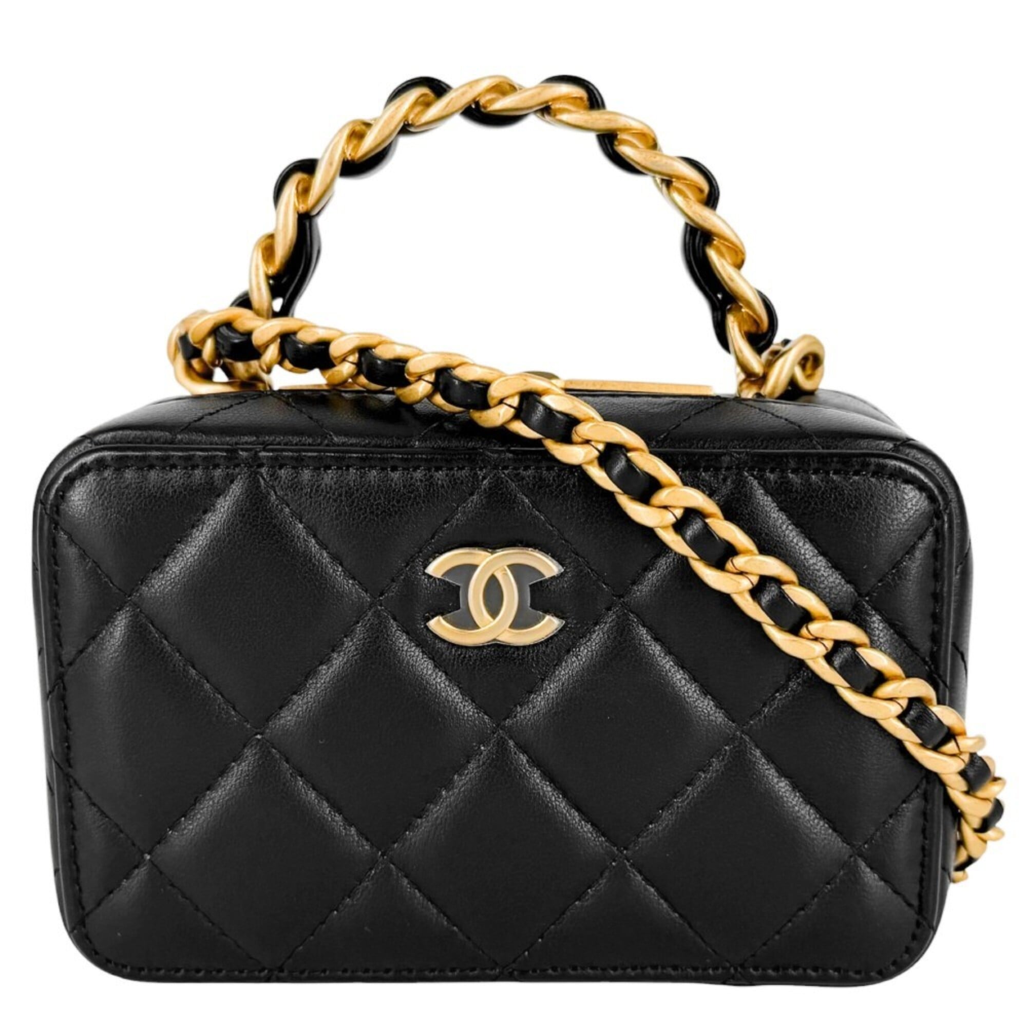 Chanel Matelasse Black Leather Handbag Shoulder Bag (Pre-Owned)
