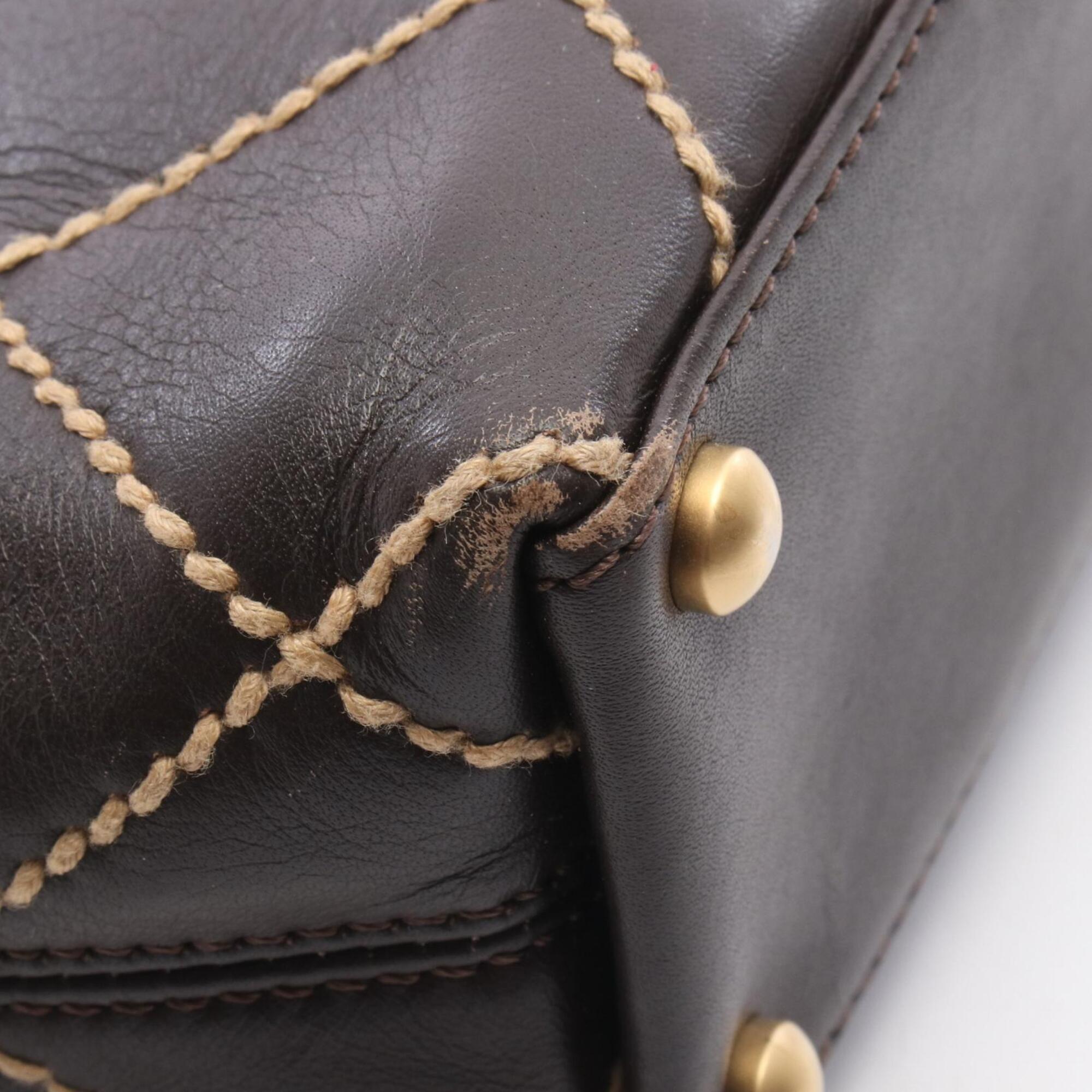 Chanel Brown Leather Handbag Tote Bag (Pre-Owned)