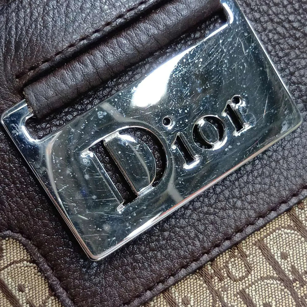 Christian Dior Brown Leather Canvas Crossbody Bag Shoulder Bag (Pre-Owned)