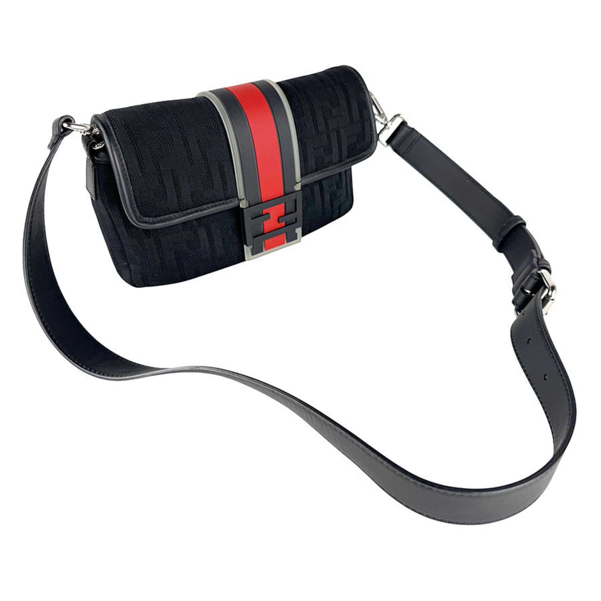 Fendi Black Red Color Fabric Rubber Shoulder Bag (Pre-Owned)