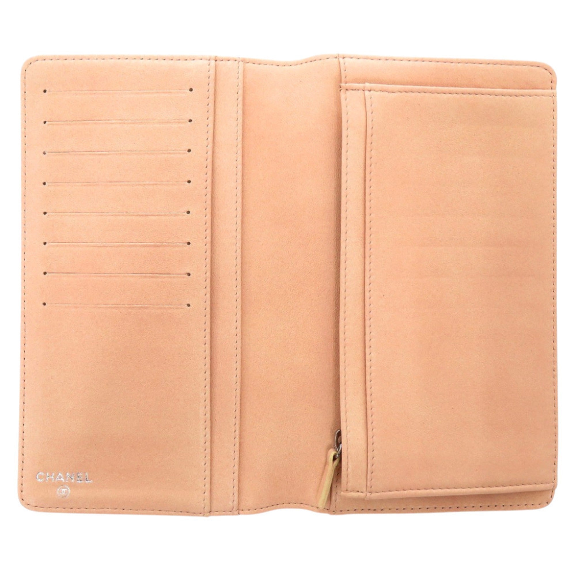 Chanel Pink Beige Leather Long Wallet (Bi-Fold) (Pre-Owned)