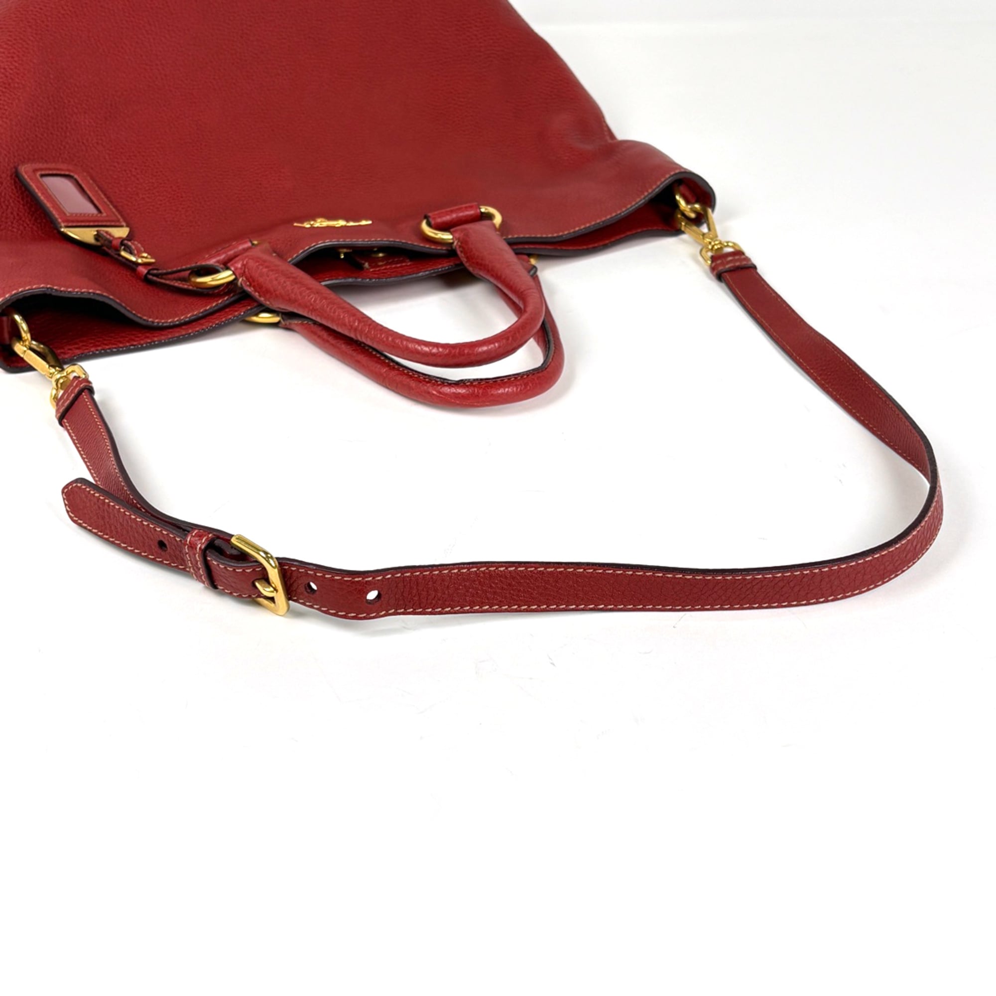 Prada Red Color Leather Handbag Shoulder Bag Tote Bag (Pre-Owned)
