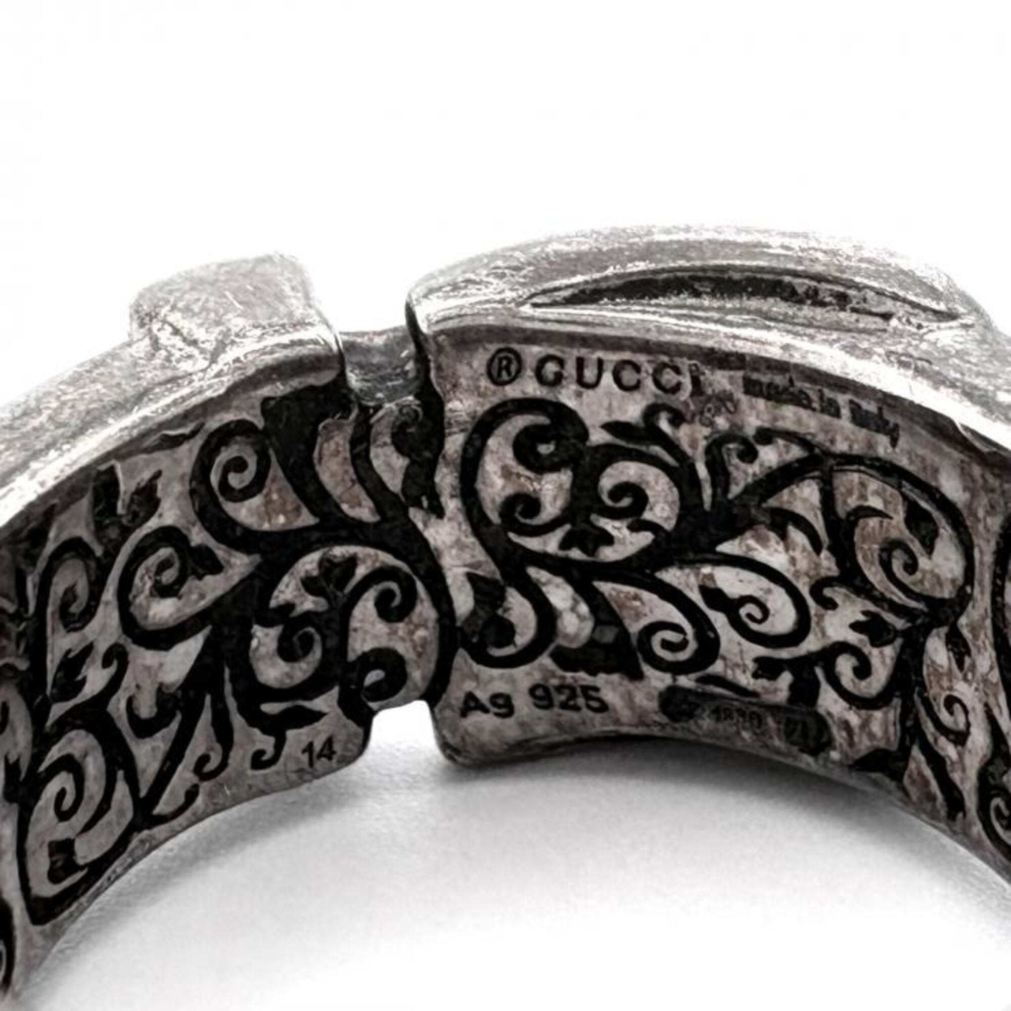 Gucci Silver Blue Enamel Silver 925 Band Ring (Pre-Owned)
