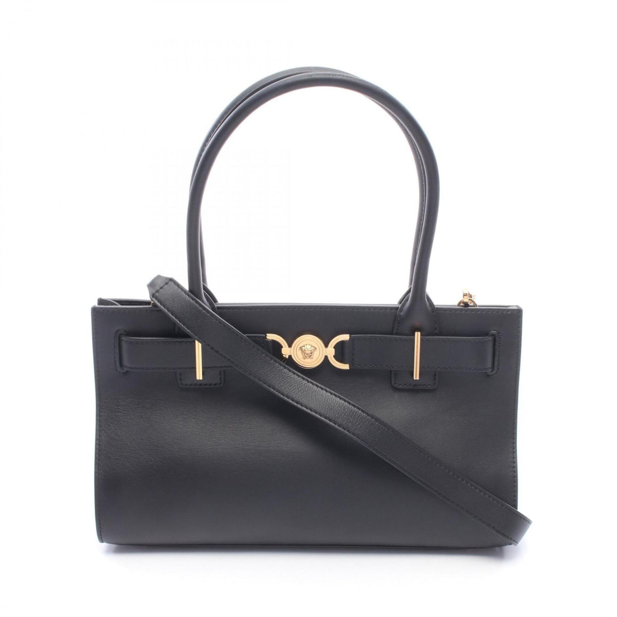 Versace Black Leather Handbag Shoulder Bag (Pre-Owned)